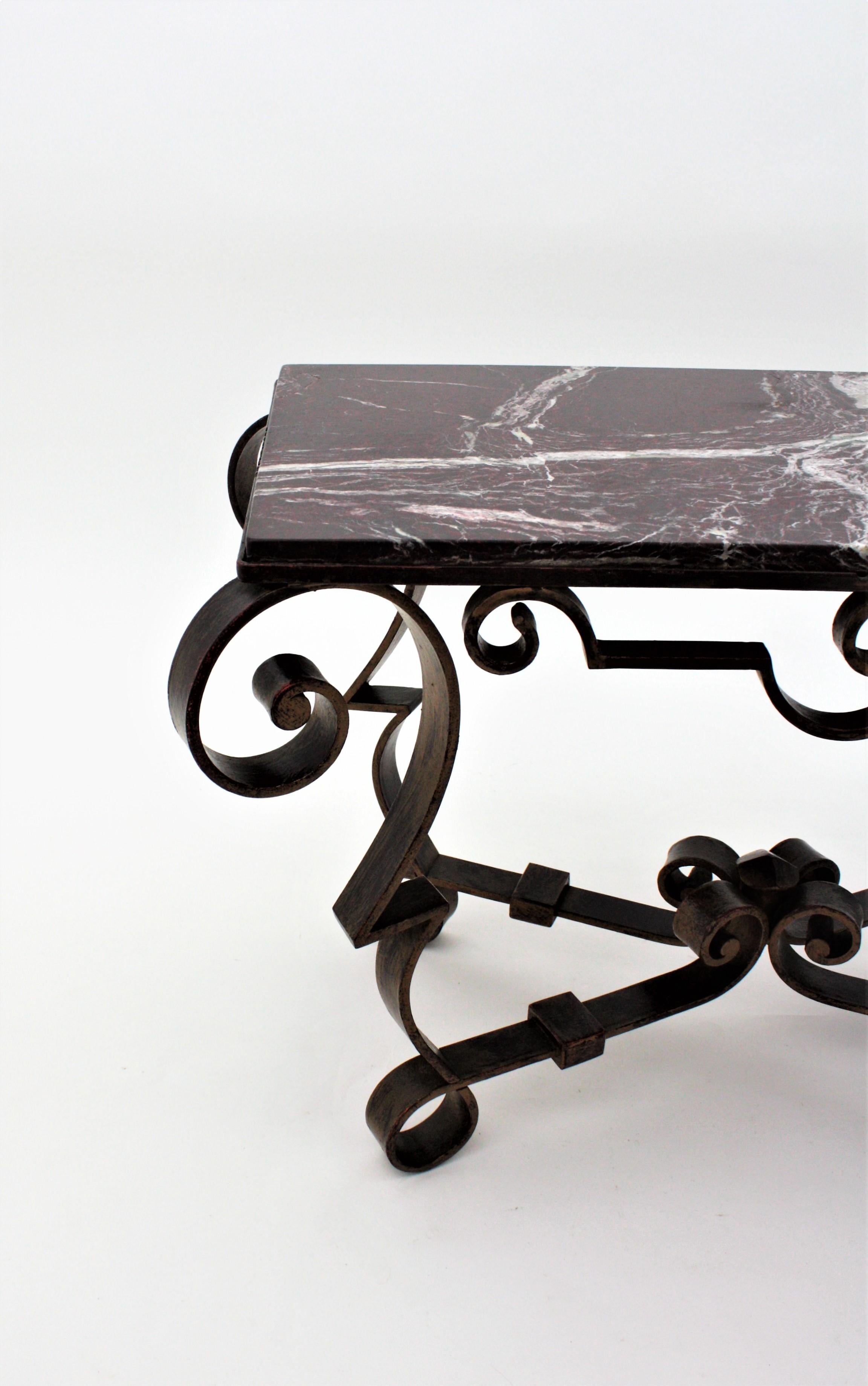 Gilbert Poillerat Table in Wrought Iron and Marble 7