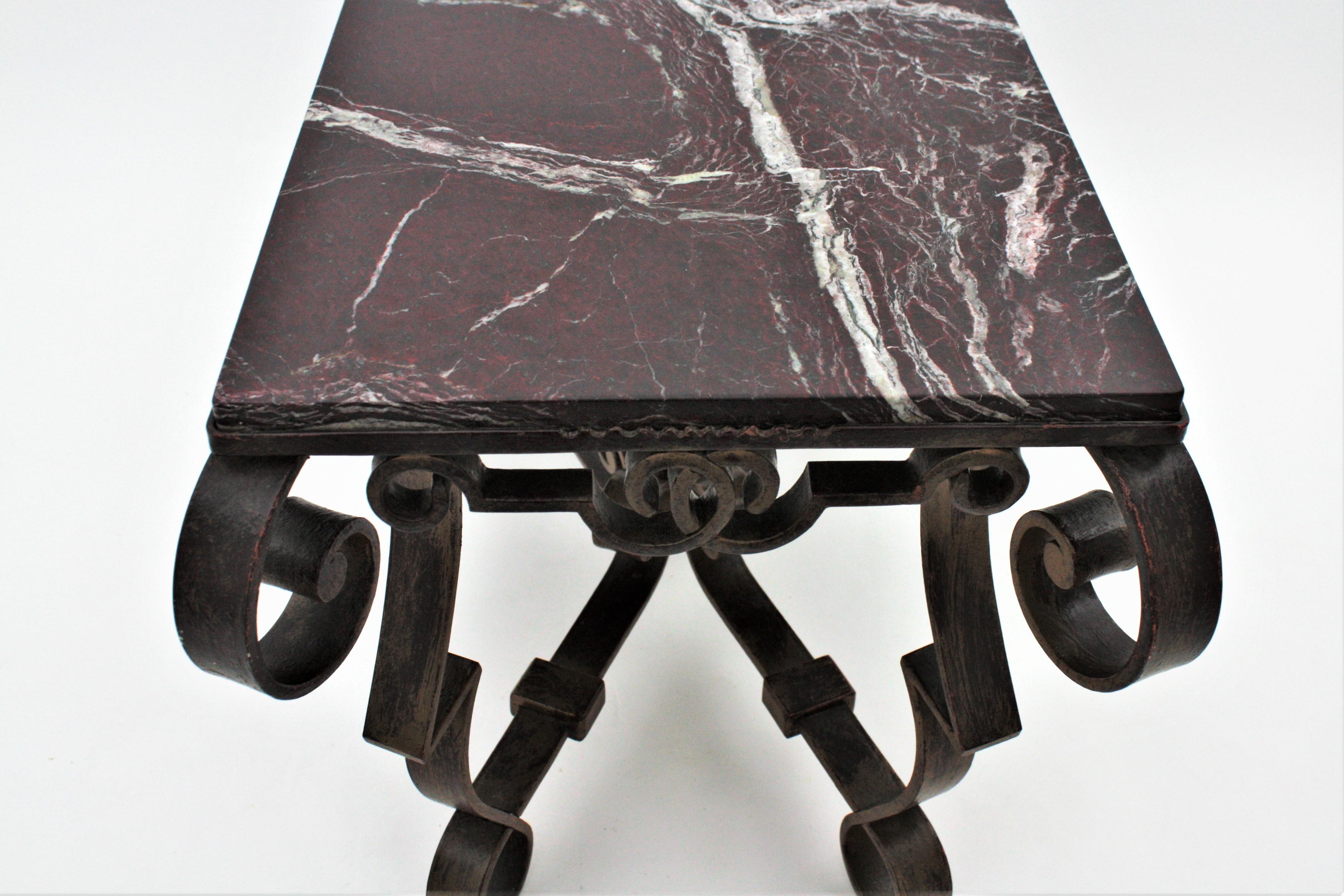 Gilbert Poillerat Table in Wrought Iron and Marble 8
