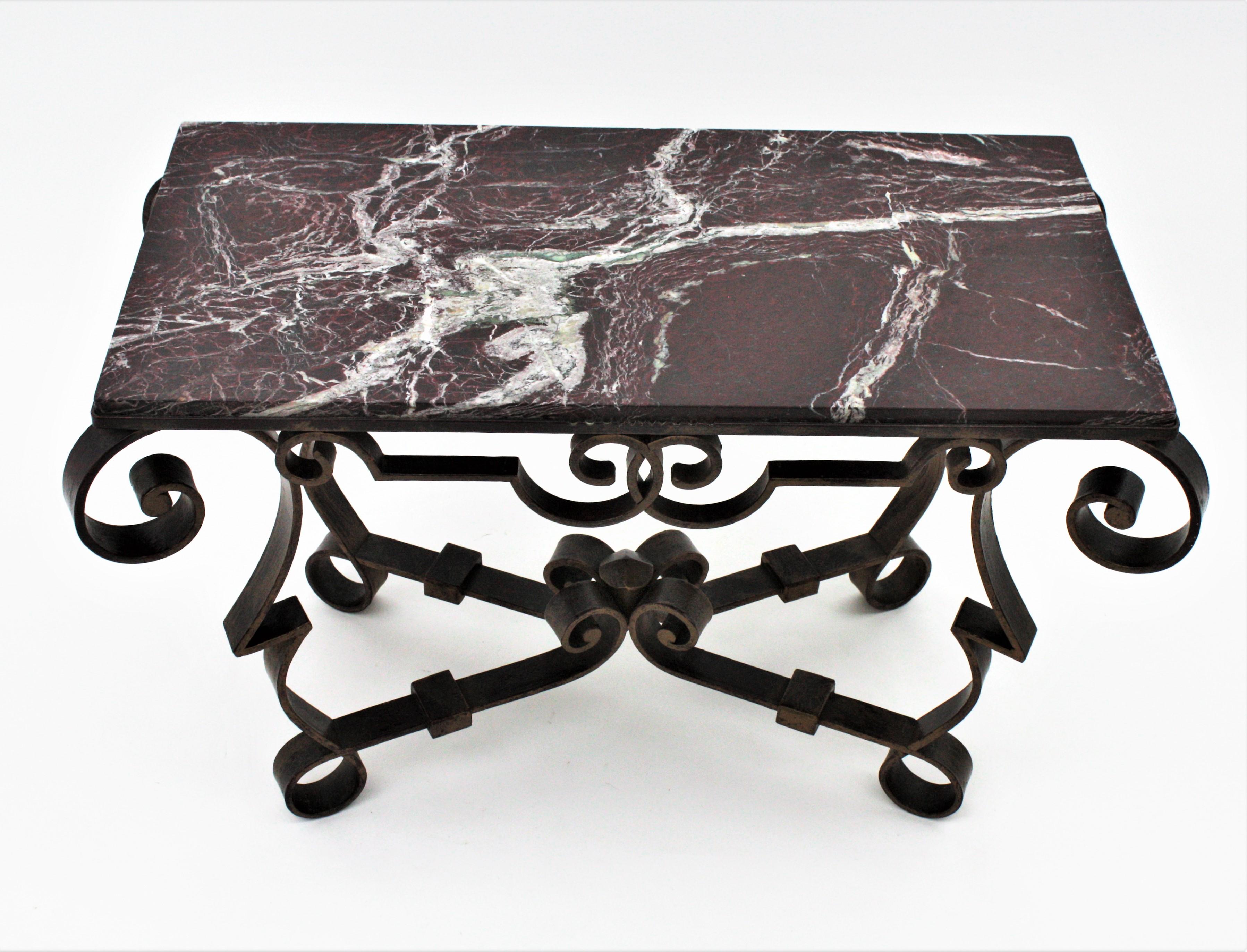 Gilbert Poillerat Table in Wrought Iron and Marble 10