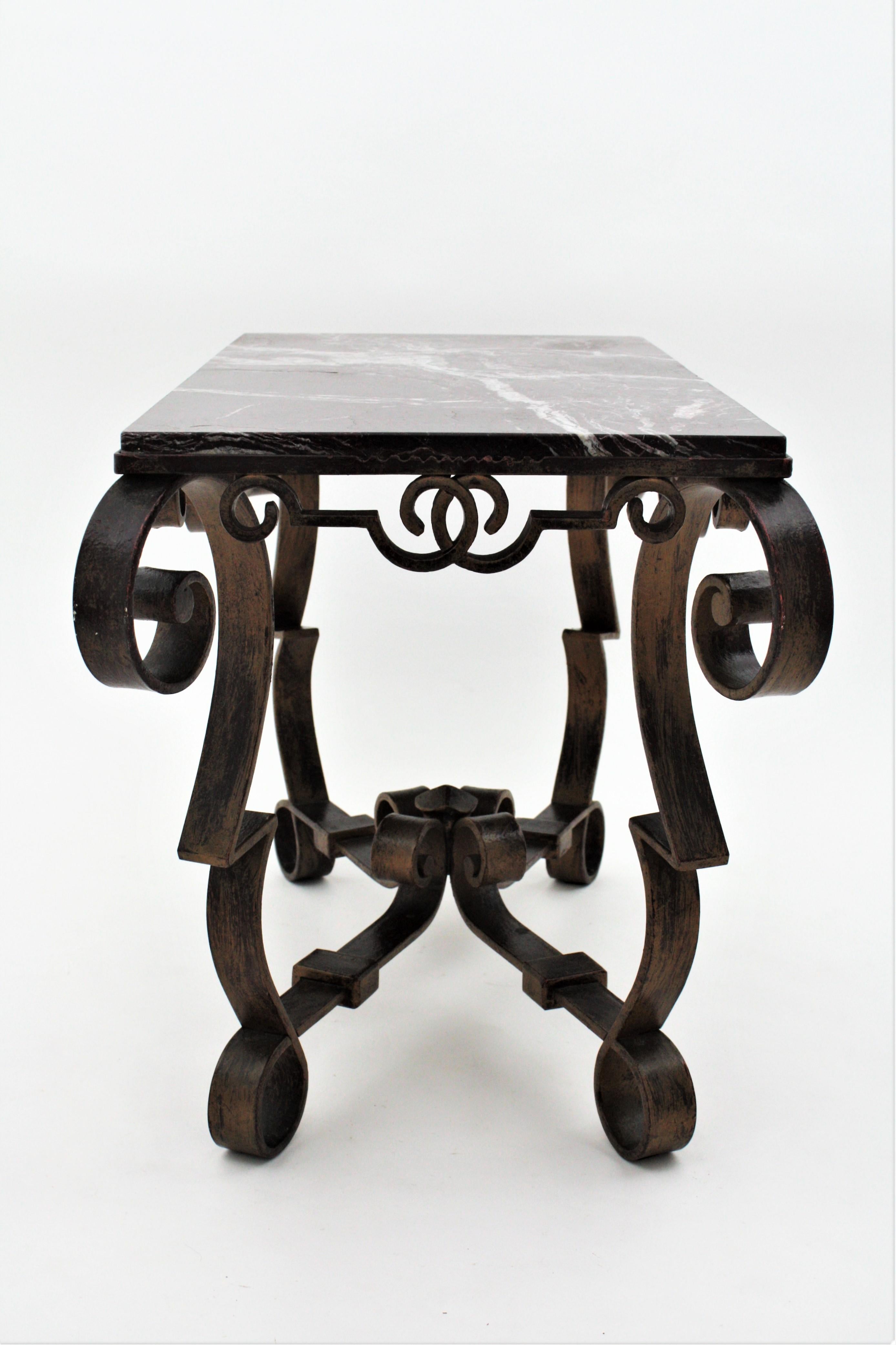 Gilbert Poillerat Table in Wrought Iron and Marble 11