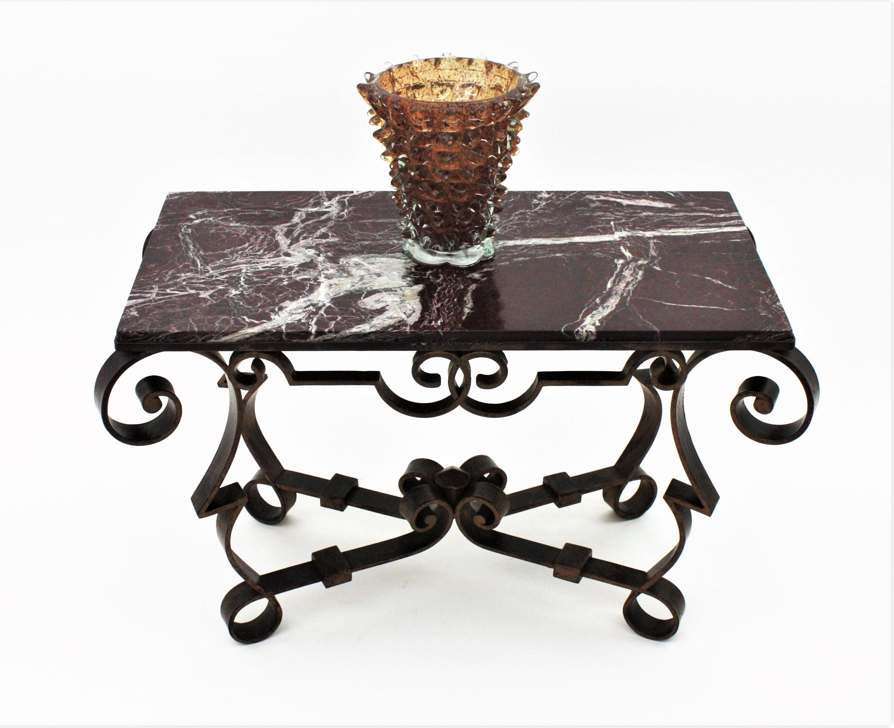 Gilbert Poillerat Table in Wrought Iron and Marble In Good Condition In Barcelona, ES
