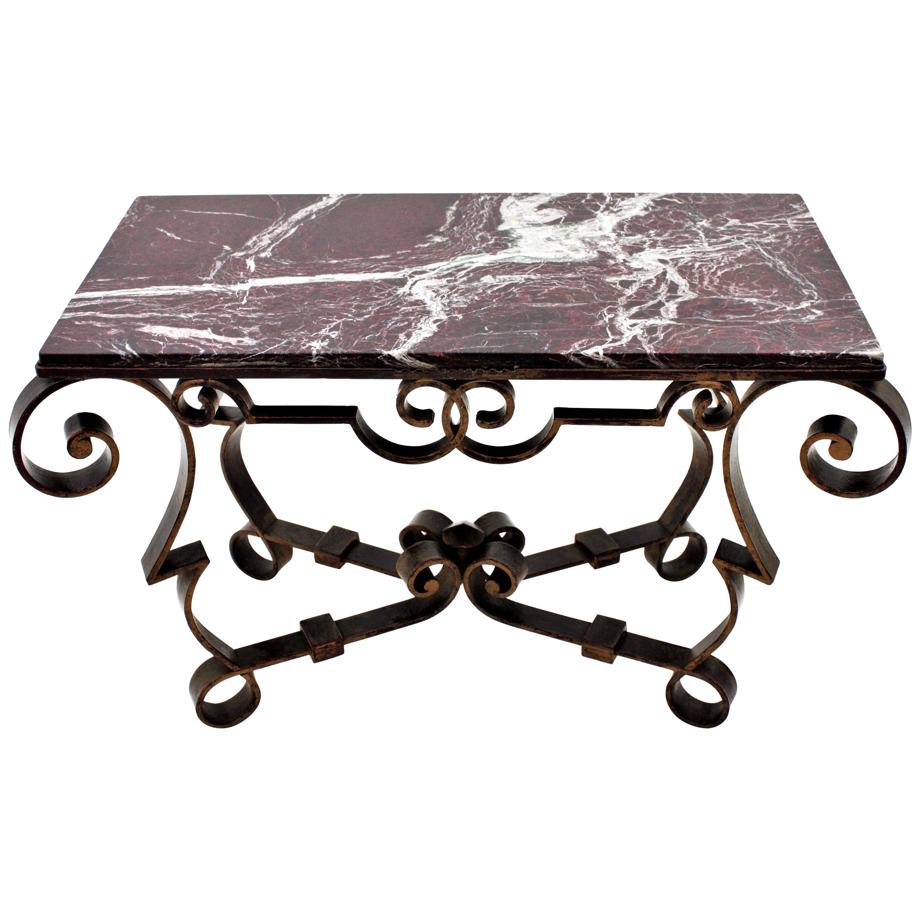 Gilbert Poillerat Table in Wrought Iron and Marble