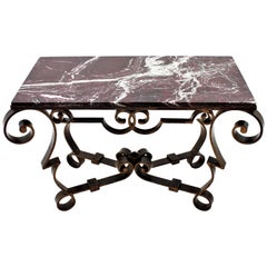 wrought iron marble table Gilbert Poillerat Table in Wrought Iron and Marble