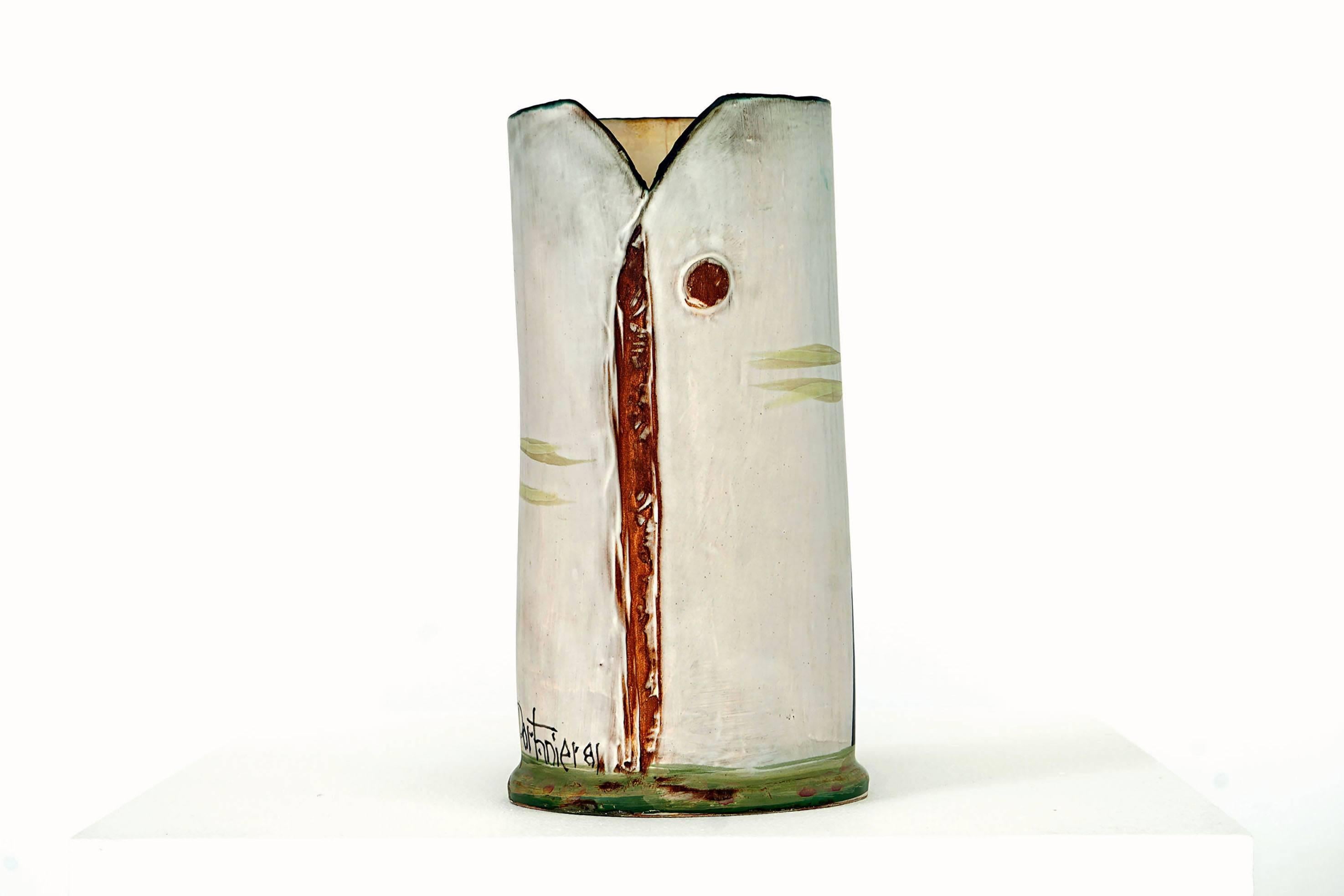 French Gilbert Portanier / Ceramic Vase, Vallauris, 1981 For Sale