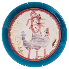 Vintage Gilbert Portanier Unique Art Blue Pottery Plate Signed 1981