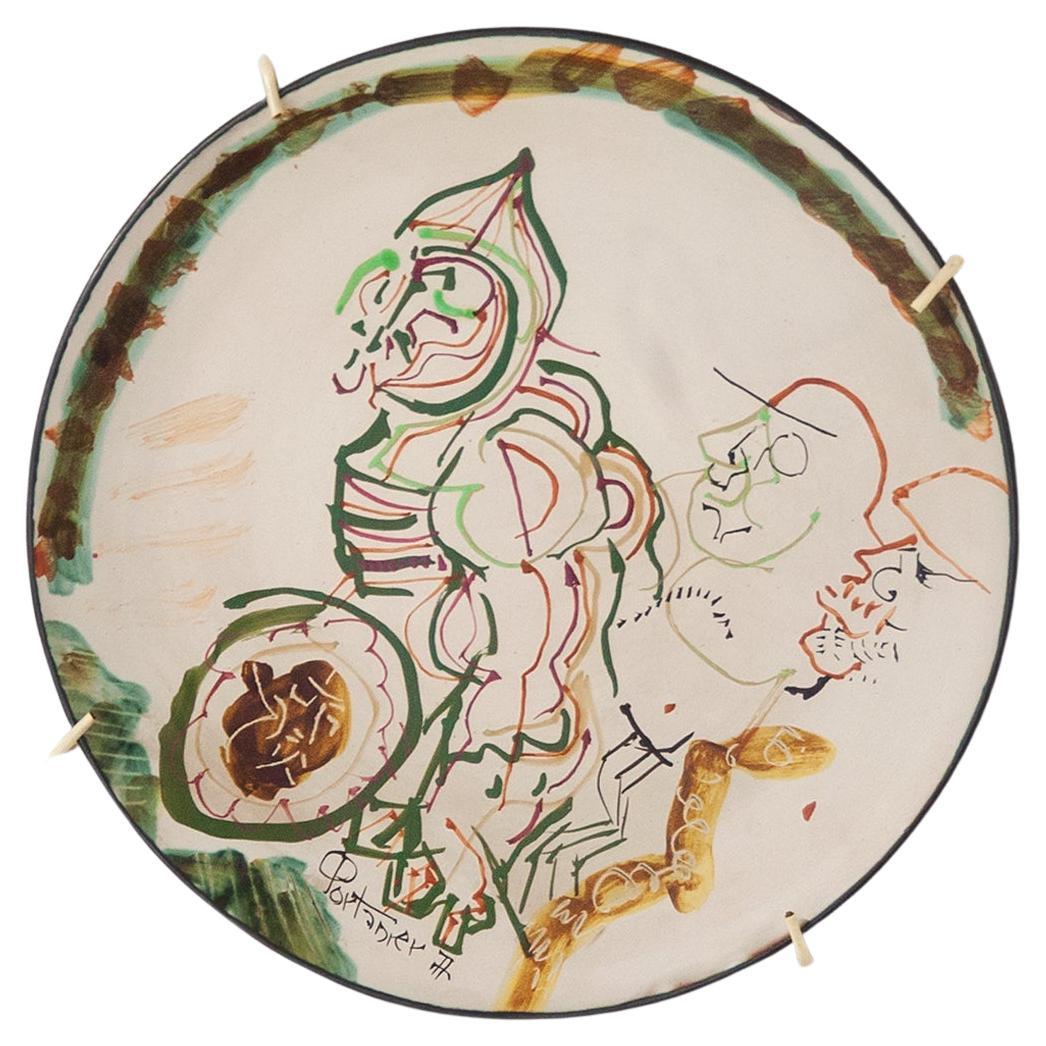 Gilbert Portanier Unique Art Grey Pottery Plate Signed 1977 For Sale