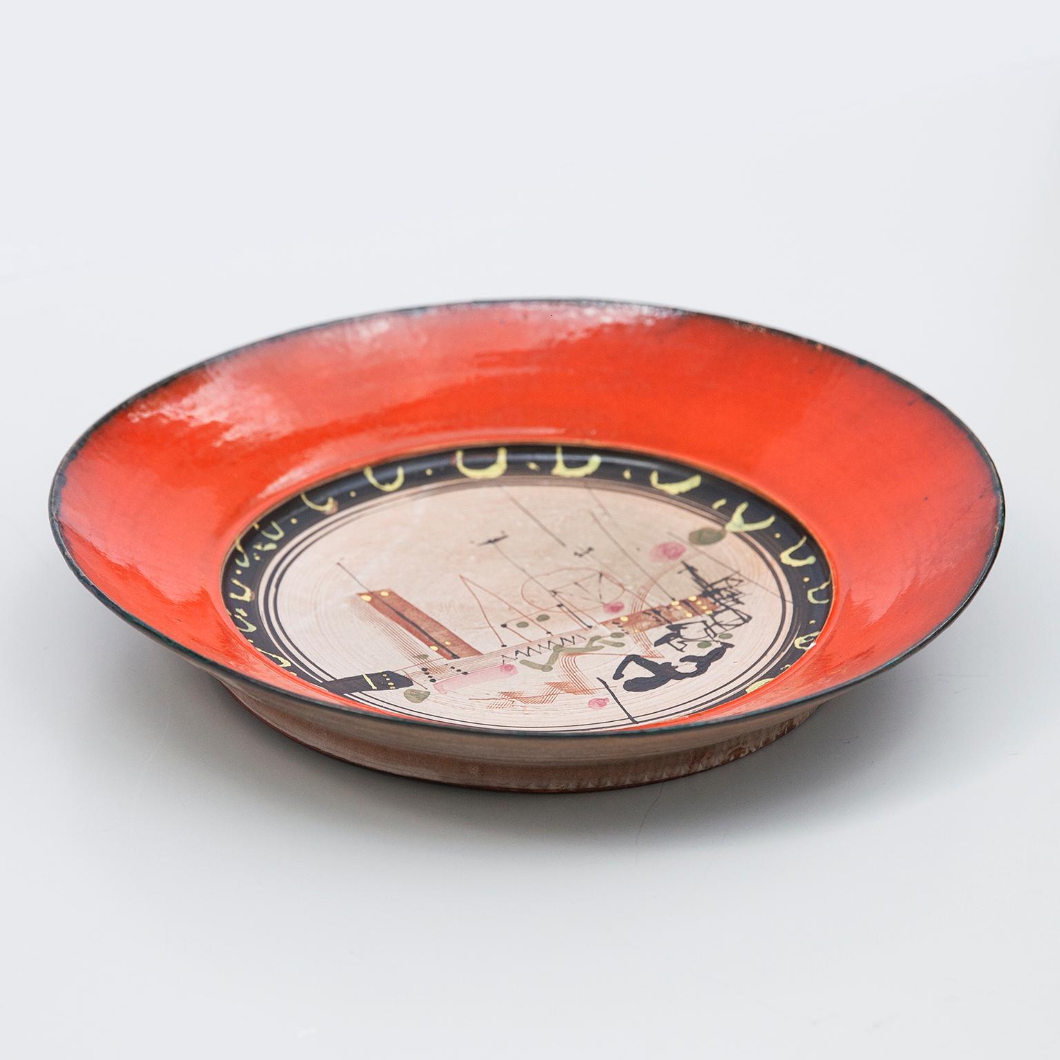 Mid-Century Modern Gilbert Portanier Unique Art Pottery Plate Signed 1966