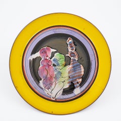 Gilbert Portanier Unique Art Yellow Pottery Plate Signed - 1982 - Vallauris