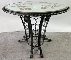 Gilbert Poillerat Stil Art Deco Schmiedeeisen & verspiegelte Platte Runde Mitte Tisch