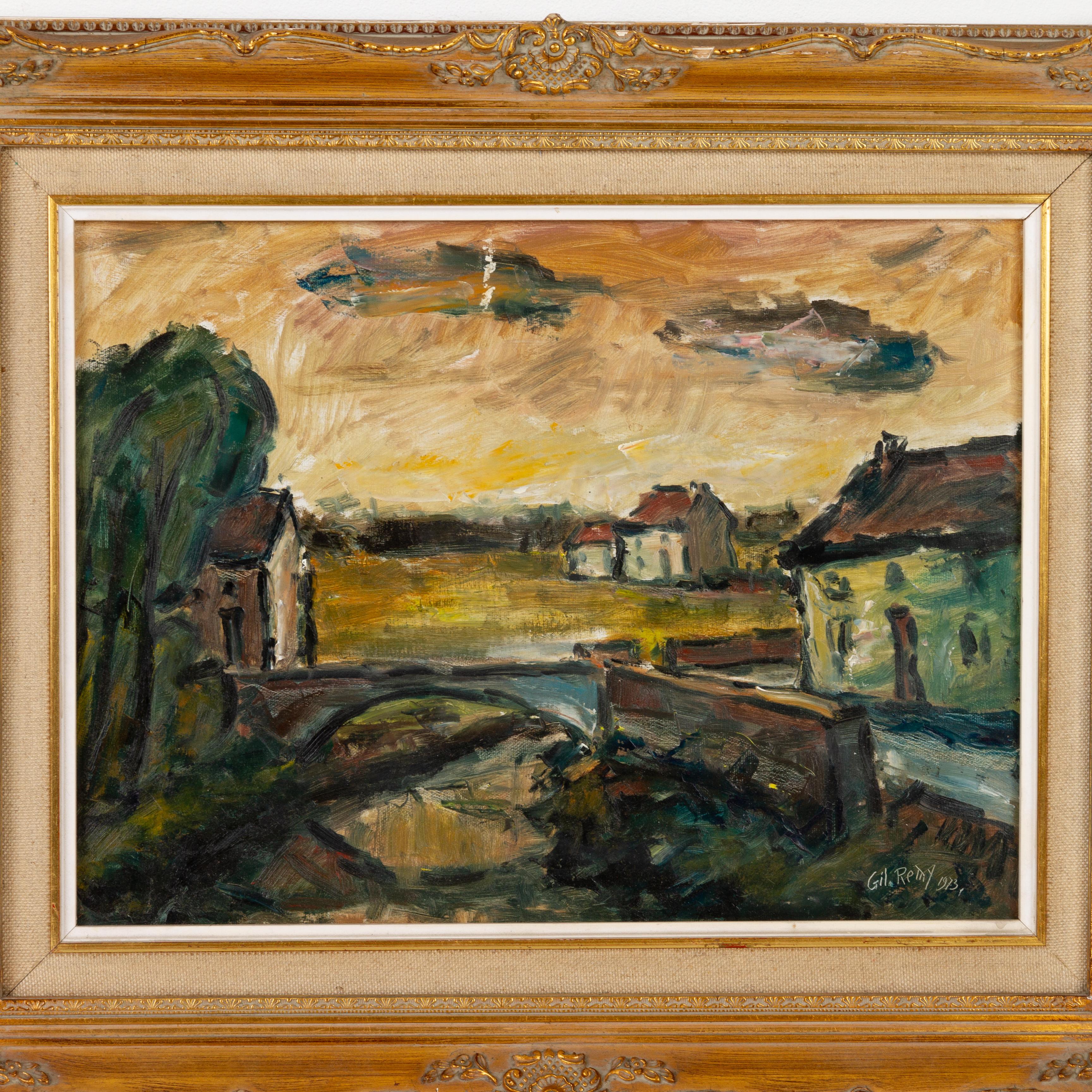 In buone condizioni
Da una collezione privata
Spedizione internazionale gratuita
Gilbert Remy, pittore belga impressionista che dipinge un paesaggio di villaggio, olio su tela
