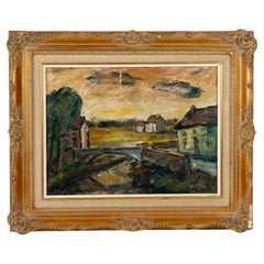 Vintage Gilbert Remy Belgian Impressionist Village Landscape Oil Painting