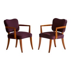 Gilbert Rohde,  Armchairs, Cherry, Velvet, USA, 1940s