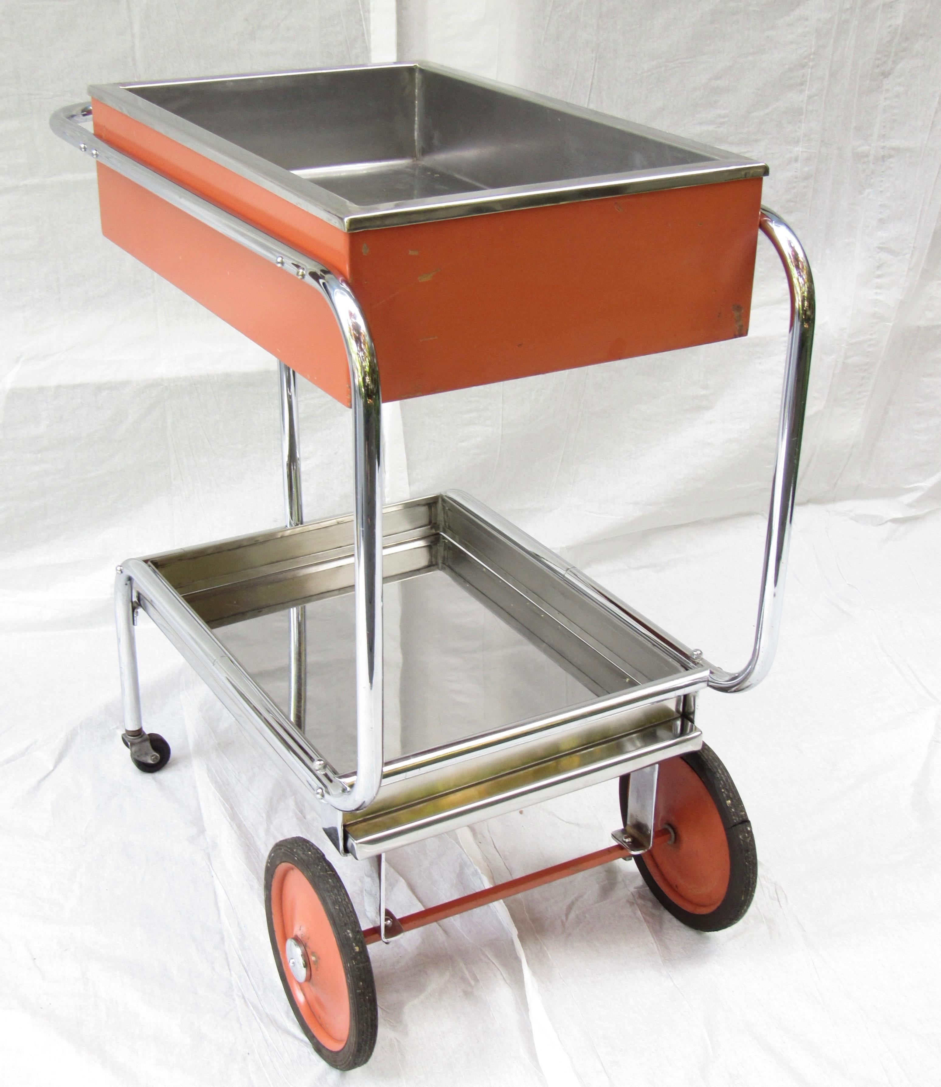 American Gilbert Rohde Art Deco Rolling Chrome Bar Cart for Troy Sunshade, circa 1933 For Sale