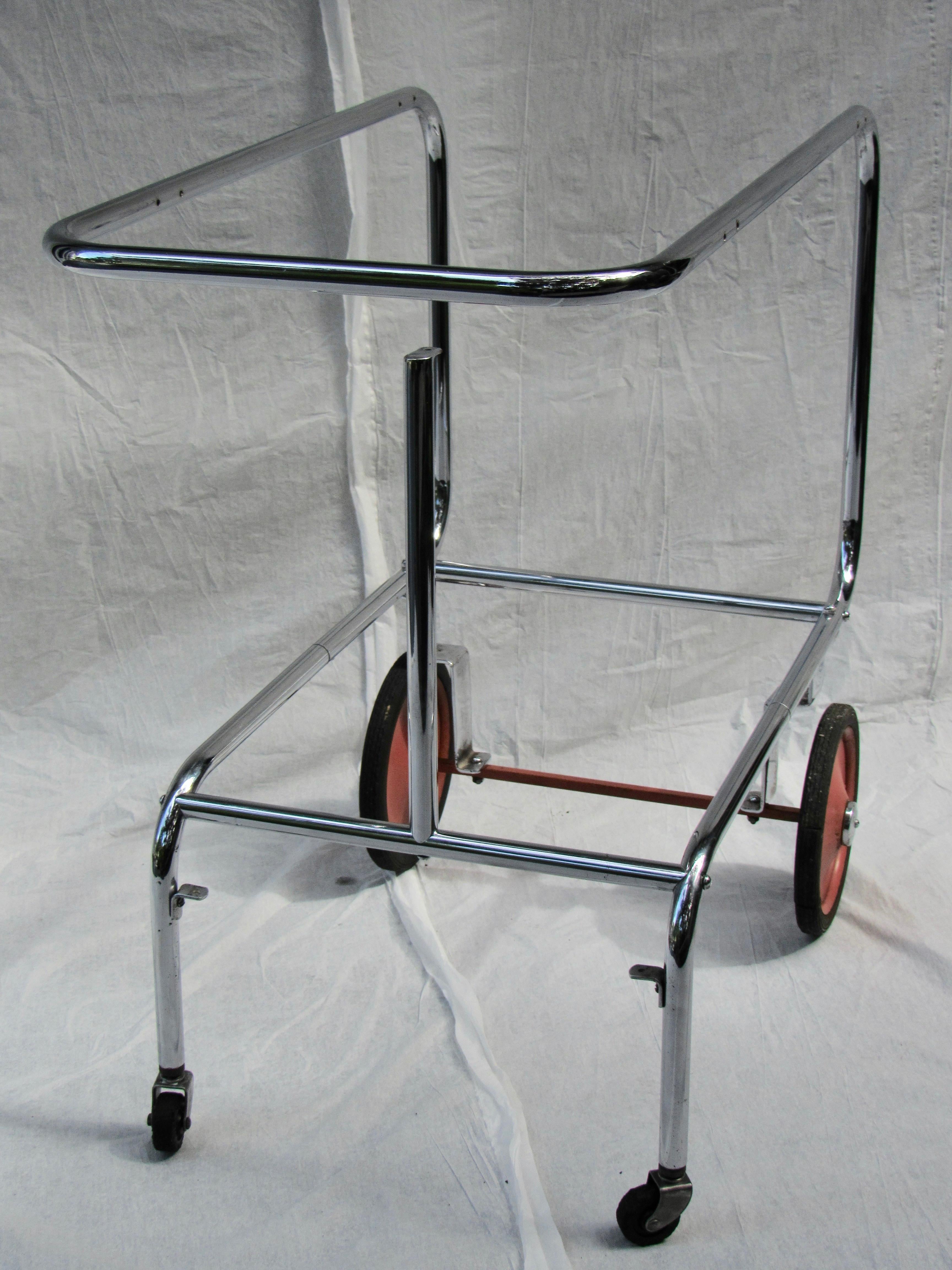 Painted Gilbert Rohde Art Deco Rolling Chrome Bar Cart for Troy Sunshade, circa 1933 For Sale