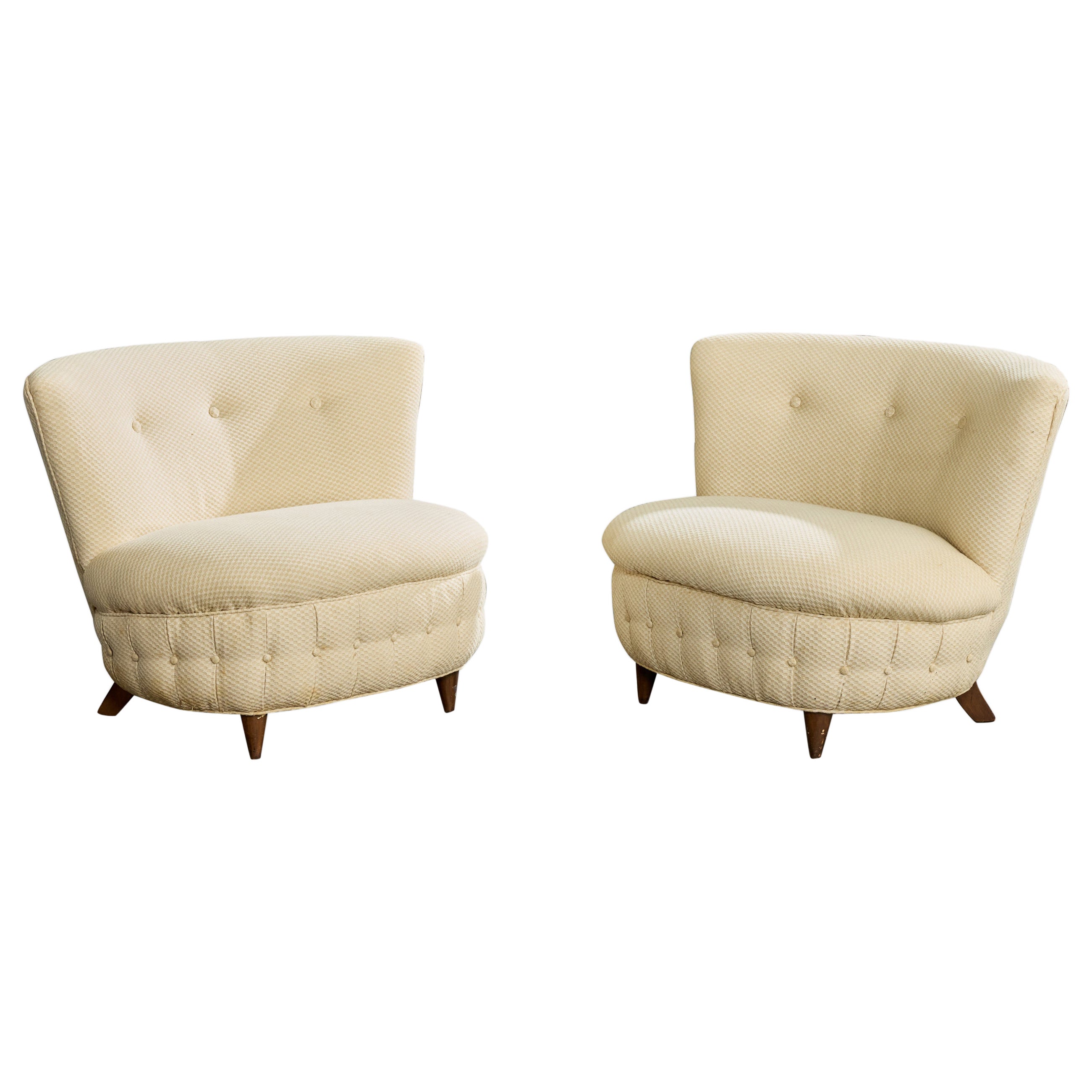 Gilbert Rohde Attribution, Lounge Chairs, Fabric, Wood, USA, 1940s