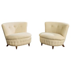 Gilbert Rohde Attribution, Lounge Chairs, Fabric, Wood, USA, 1940s