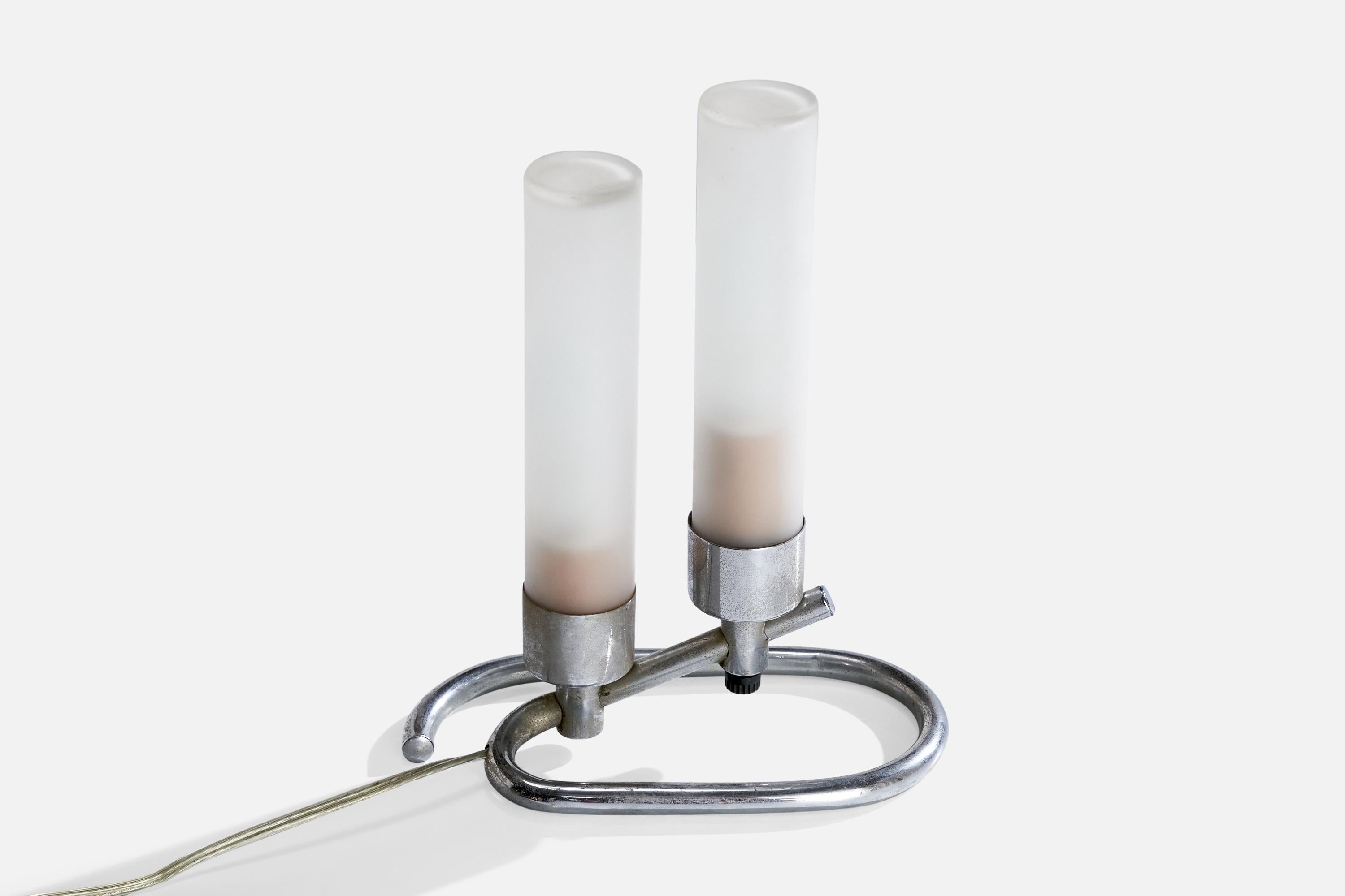 Machine Age Gilbert Rohde Attribution, Table Lamp, Chrome, Glass, USA, 1930s For Sale