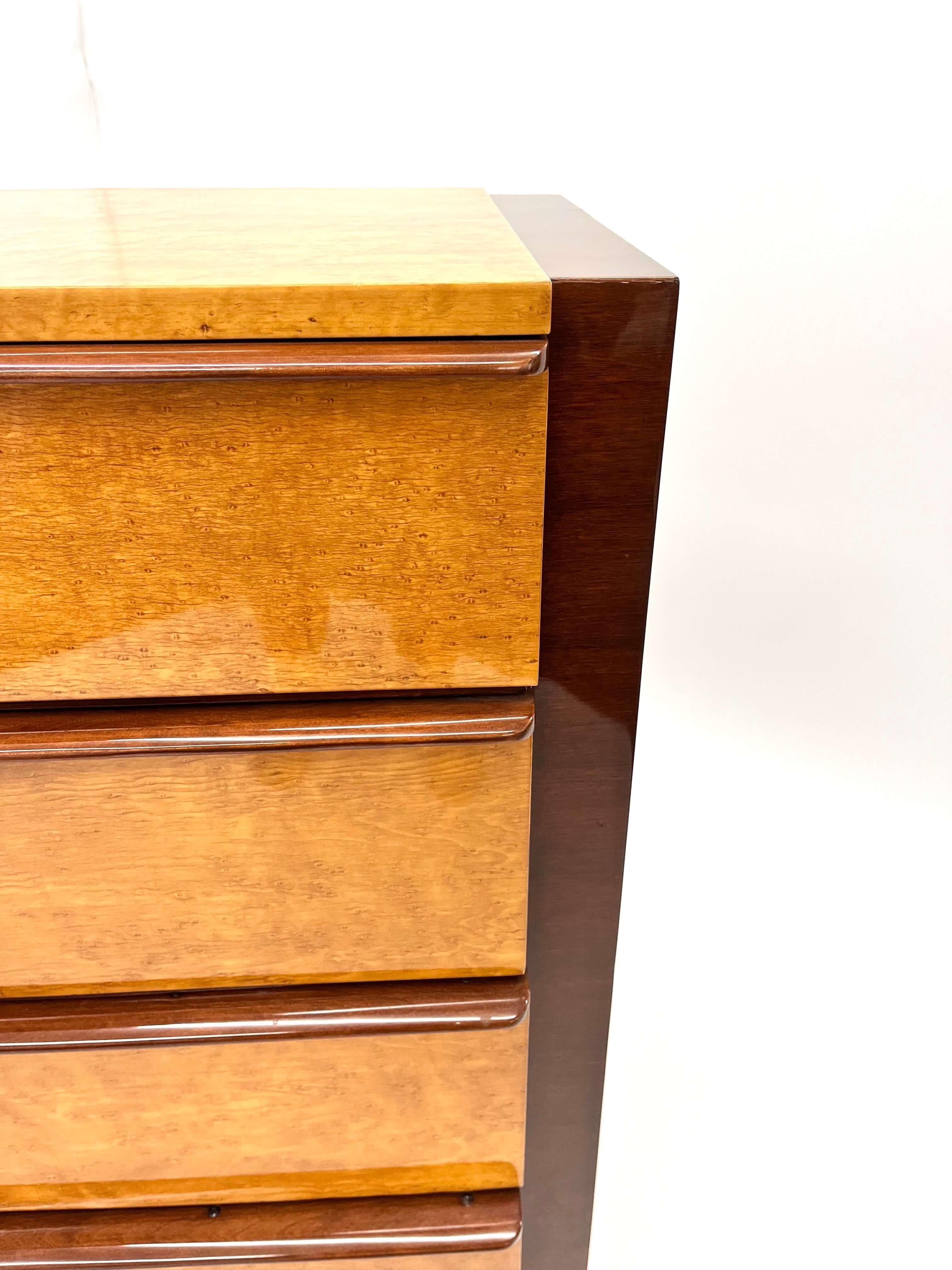 Gilbert Rohde Chest of Drawers for Herman Miller in Birdseye Maple and Mahogany 10