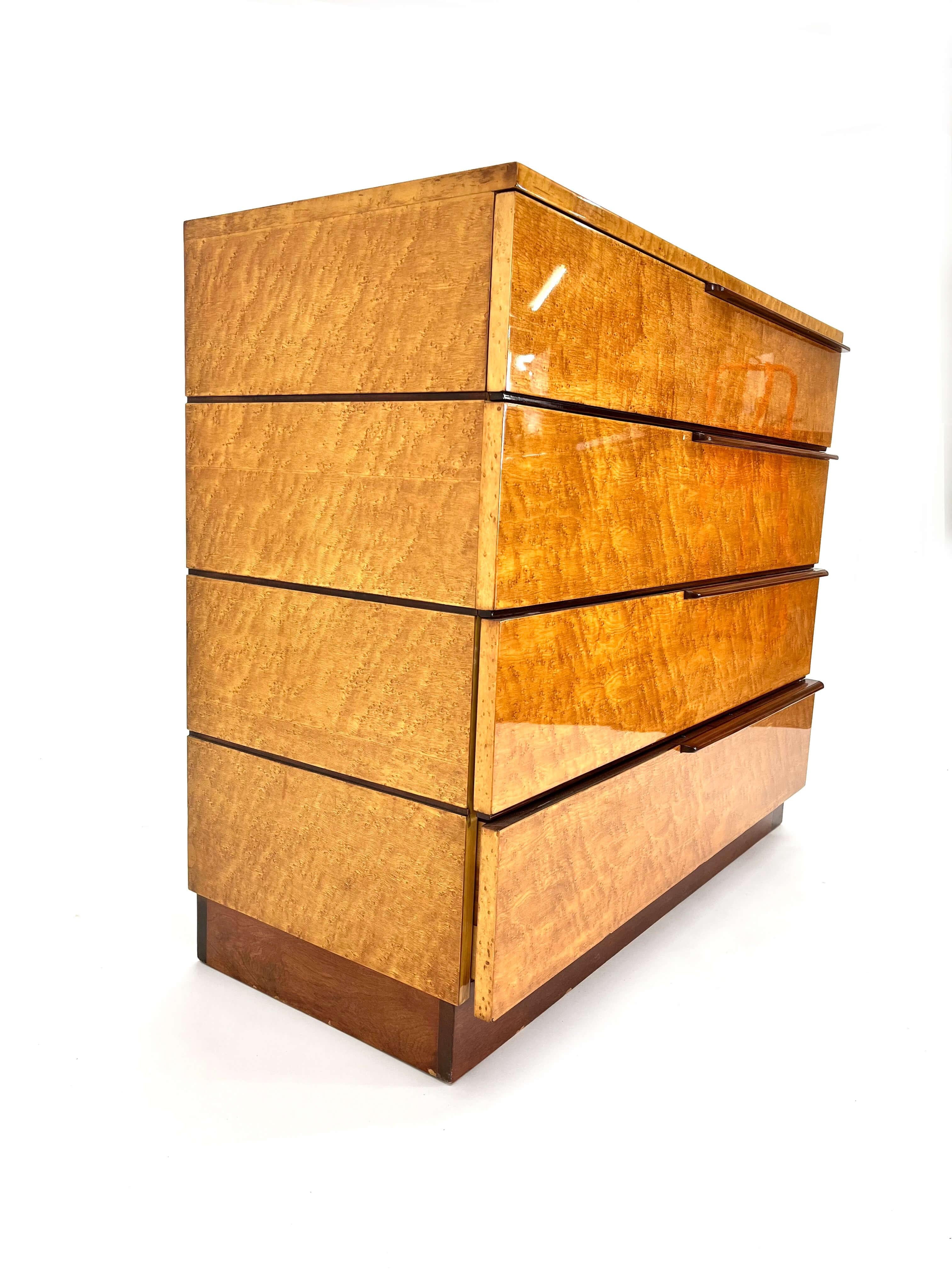 Art Deco Gilbert Rohde Chest of Drawers for Herman Miller in Birdseye Maple and Mahogany