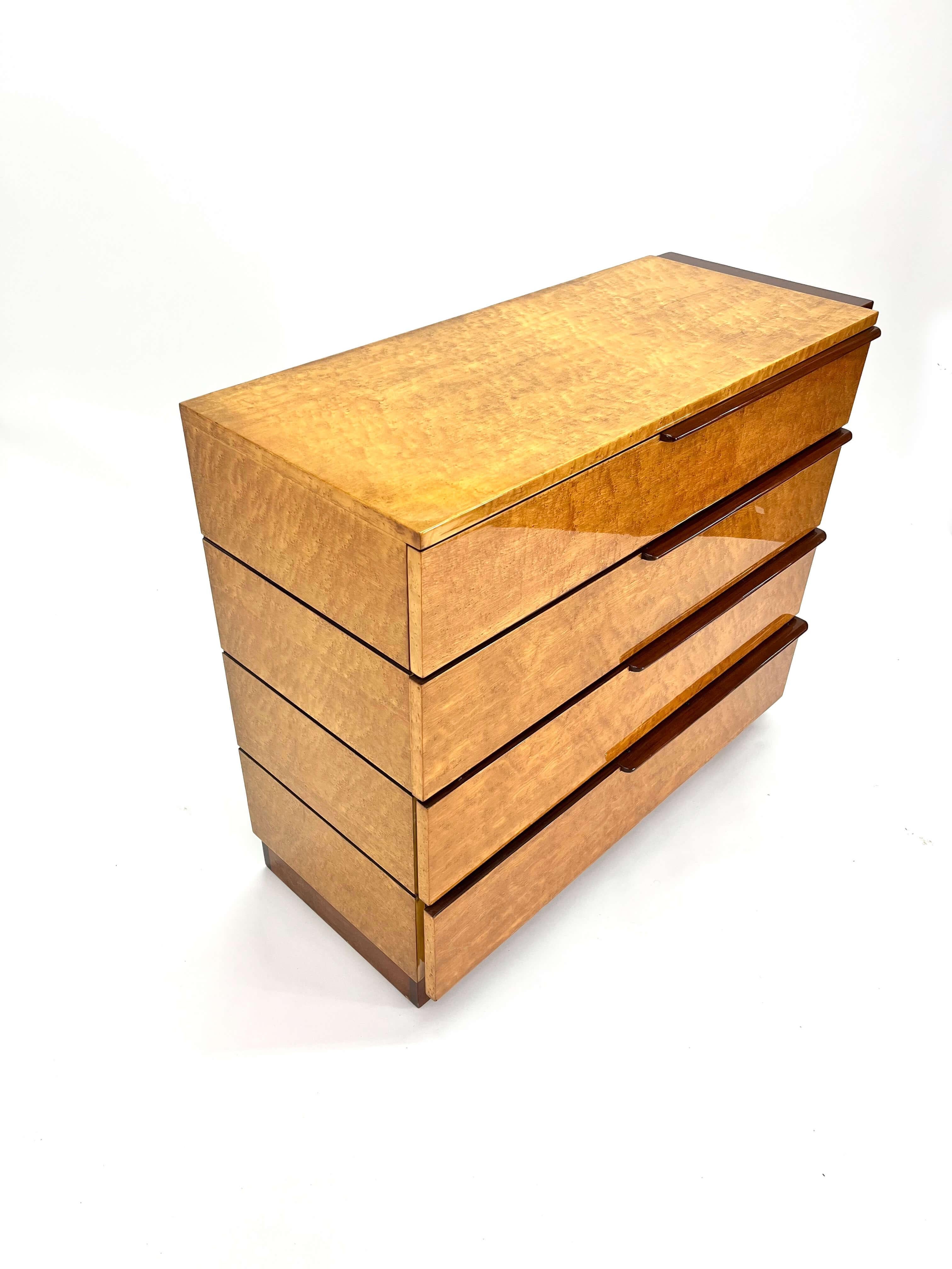 Mid-20th Century Gilbert Rohde Chest of Drawers for Herman Miller in Birdseye Maple and Mahogany