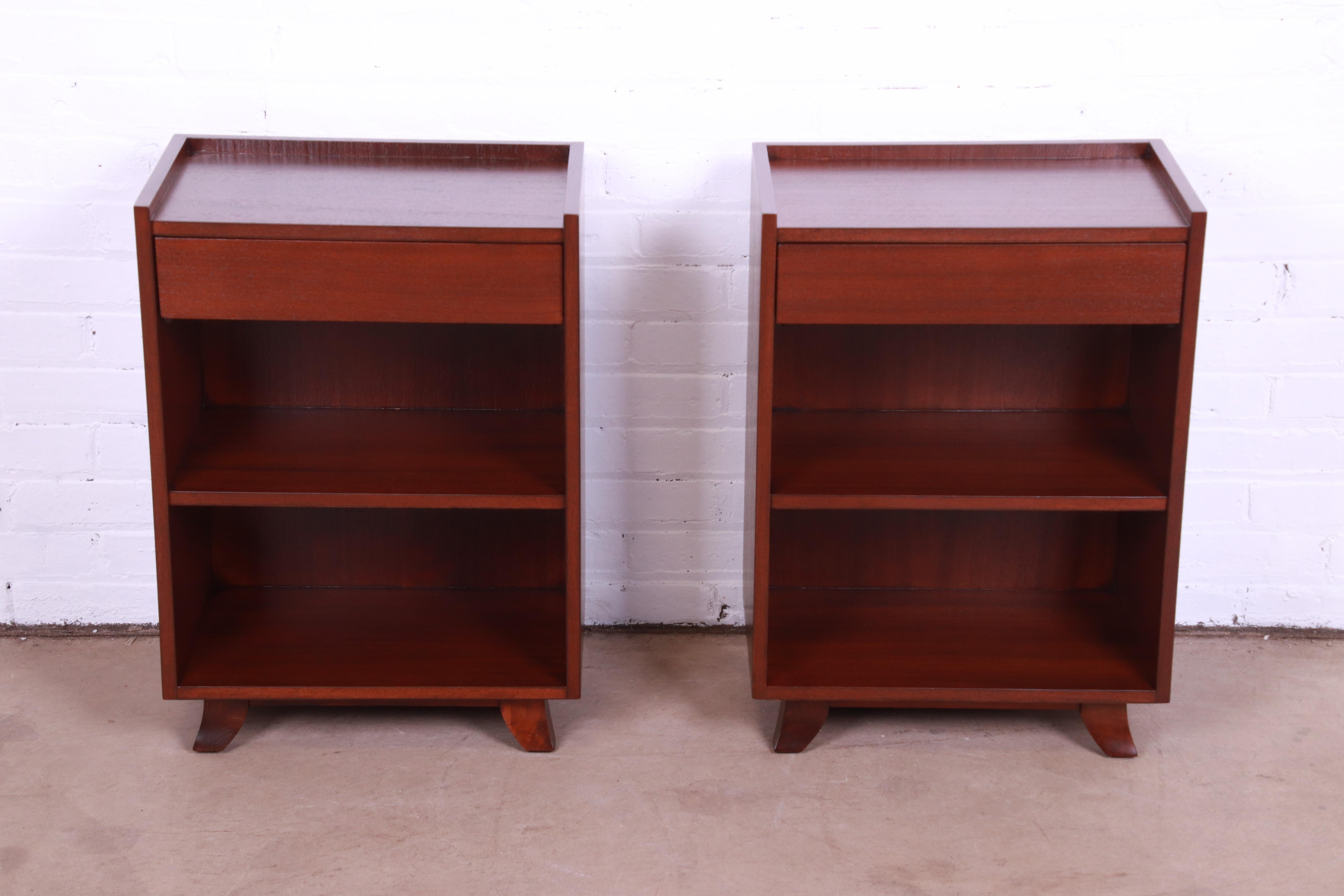 American Gilbert Rohde for Herman Miller Art Deco Mahogany Nightstands, Newly Refinished For Sale