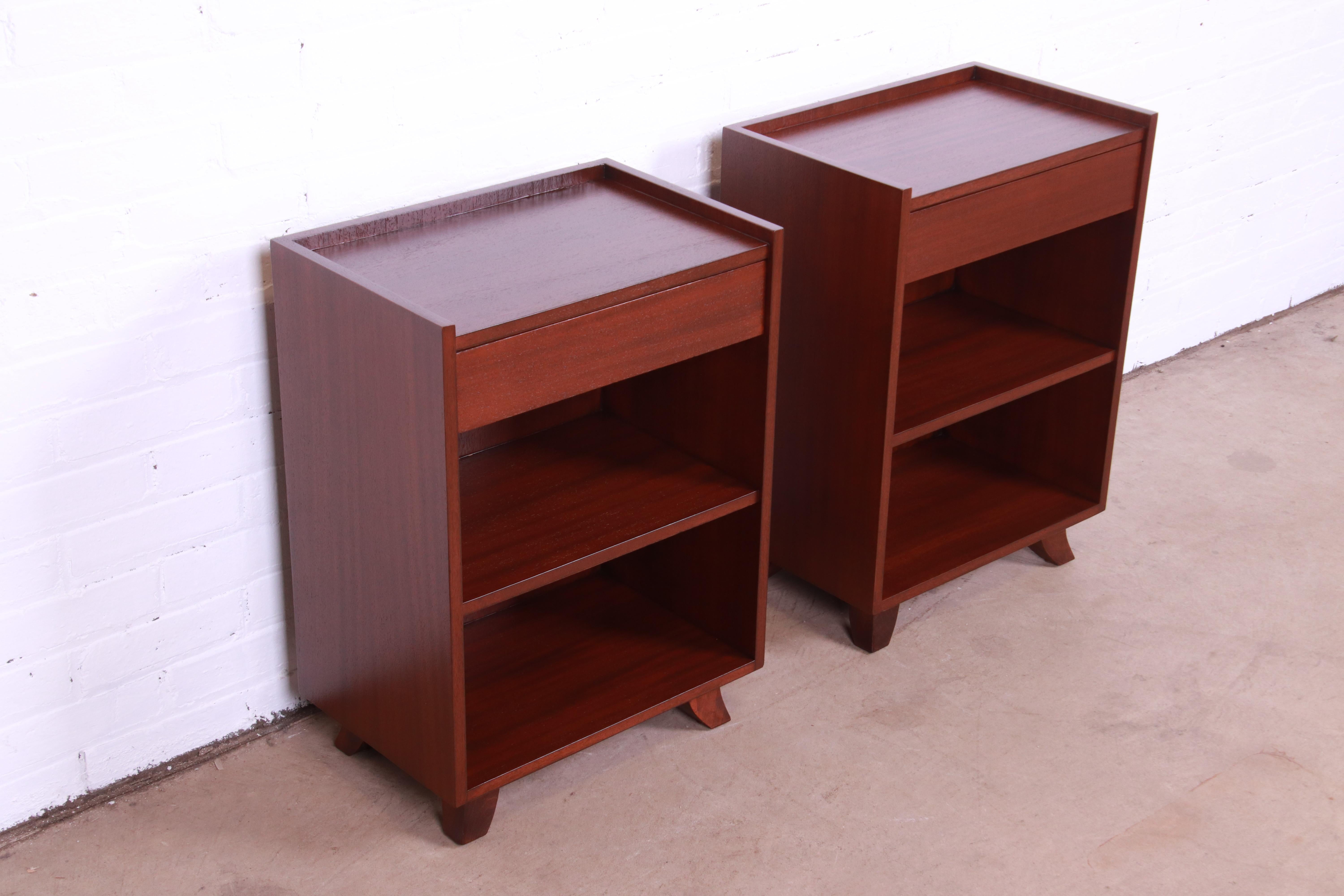 Gilbert Rohde for Herman Miller Art Deco Mahogany Nightstands, Newly Refinished For Sale 1
