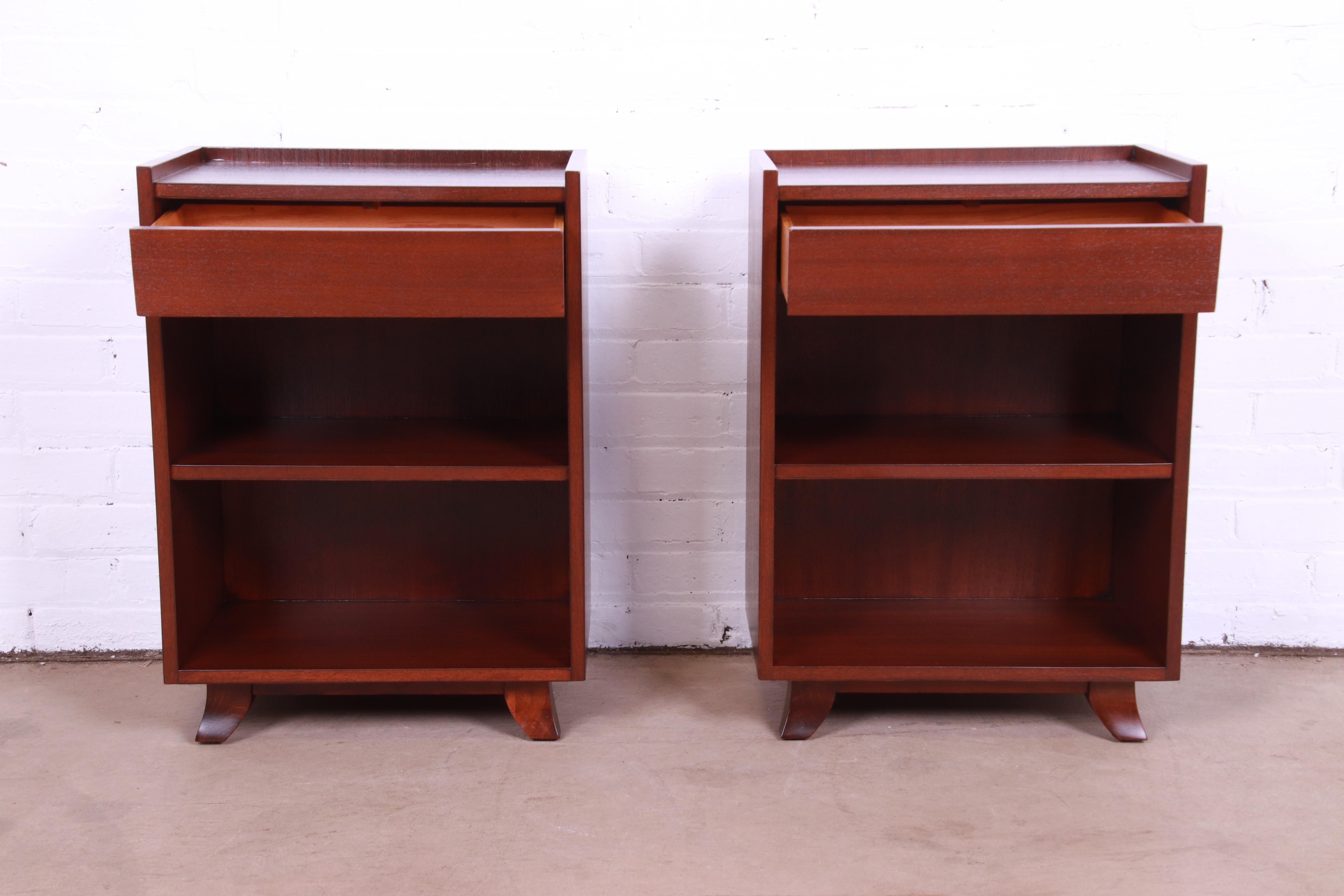 Gilbert Rohde for Herman Miller Art Deco Mahogany Nightstands, Newly Refinished For Sale 3