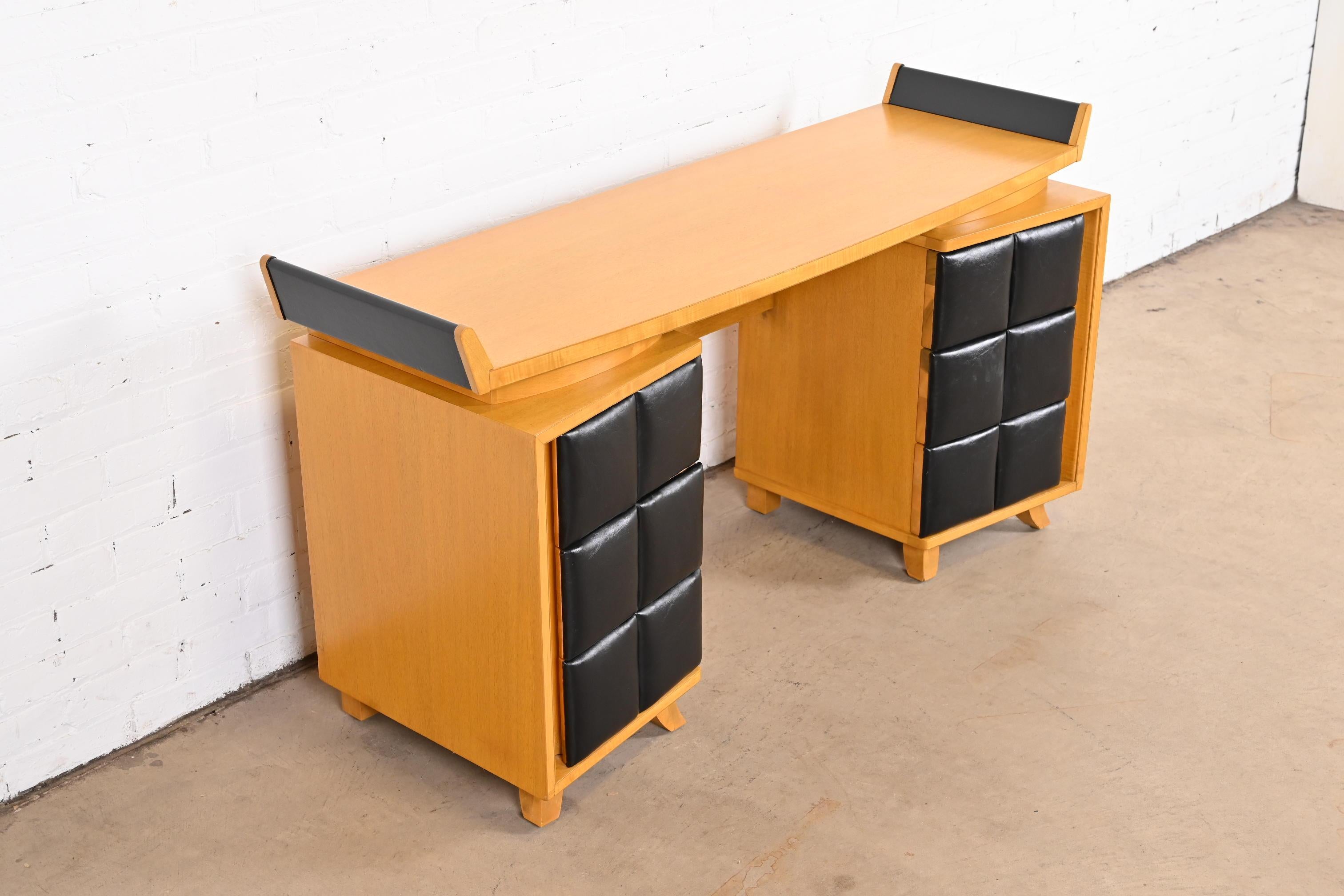 Faux Leather Gilbert Rohde for Herman Miller Art Deco Vanity or Desk, 1930s For Sale