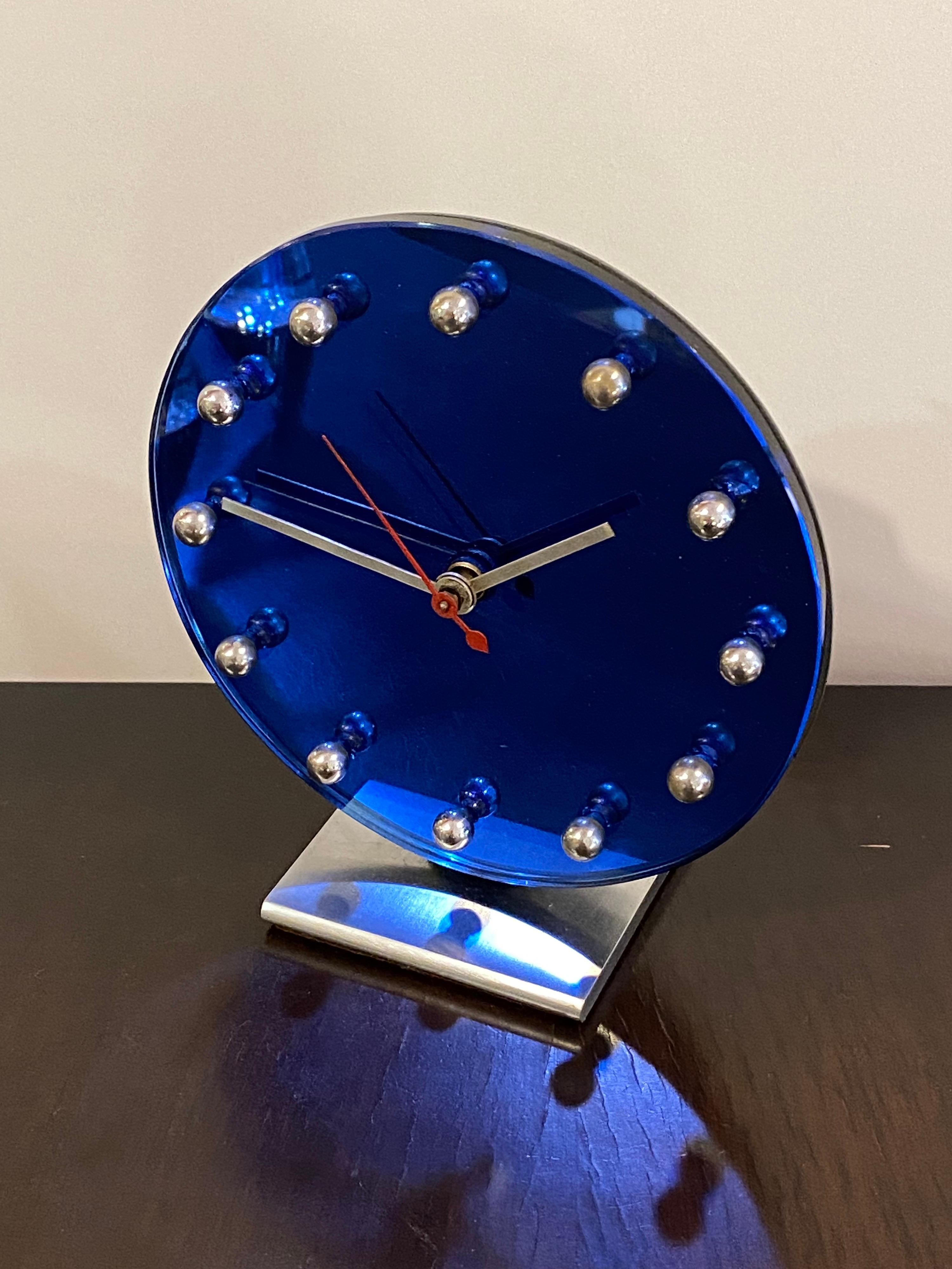 Mid-20th Century Gilbert Rohde for Herman Miller Blue Mirror Clock For Sale
