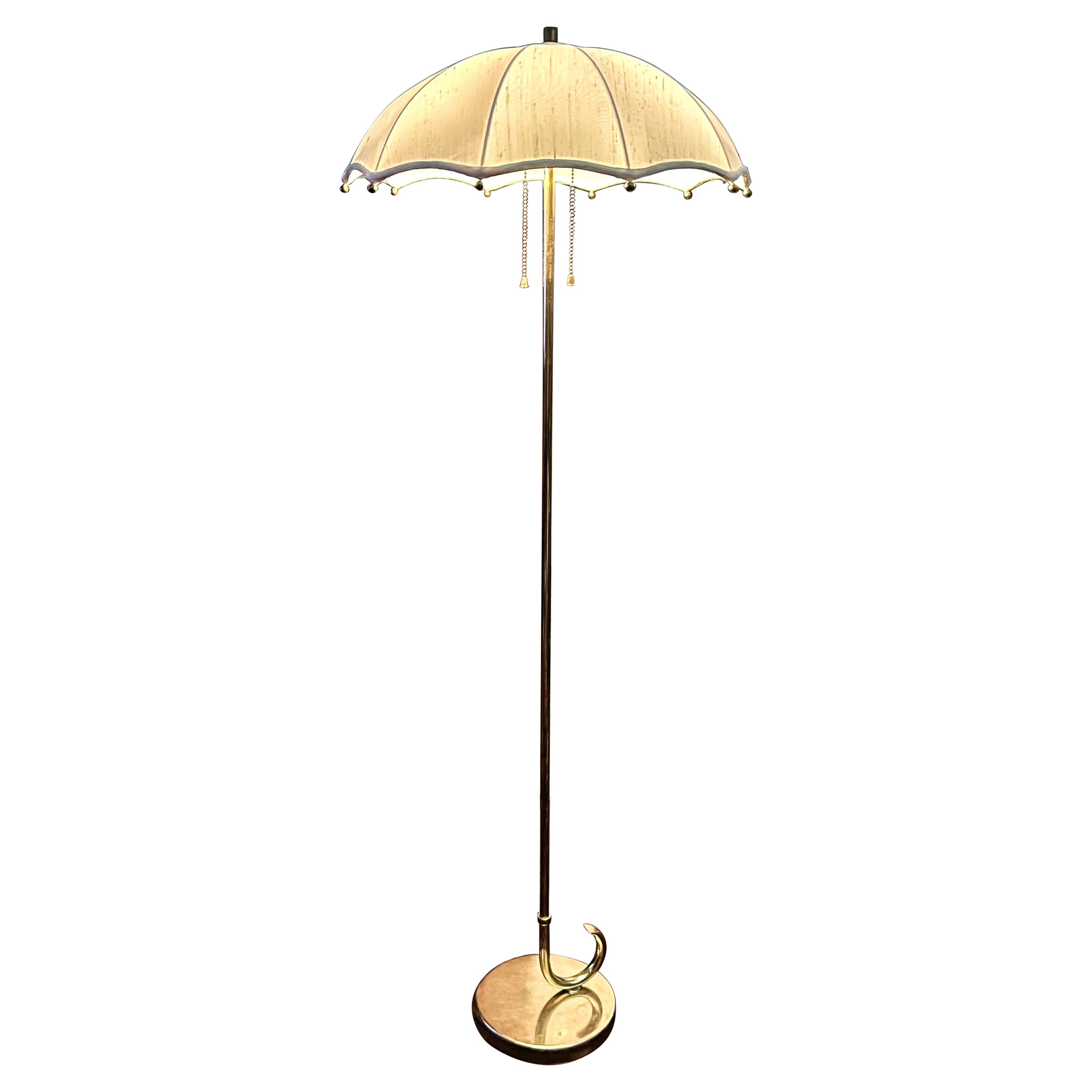 Gilbert Rohde for Mutual Sunset Lamp Company Brass Umbrella Floor Lamp, 1930s