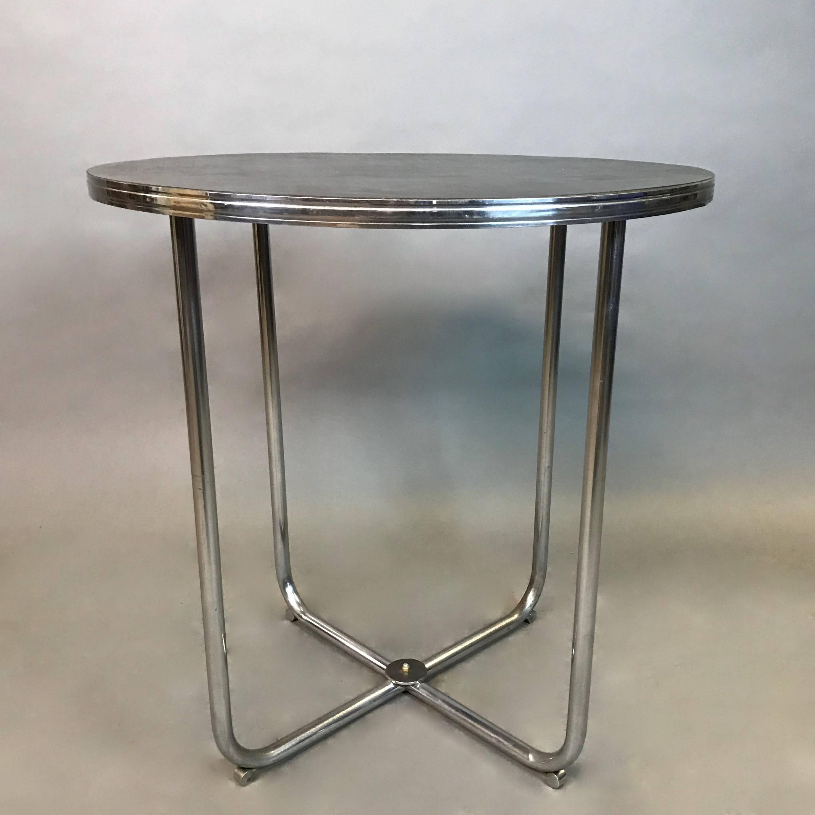 American Gilbert Rohde for Troy Sunshade Art Deco Tubular Chrome Café Dining Table