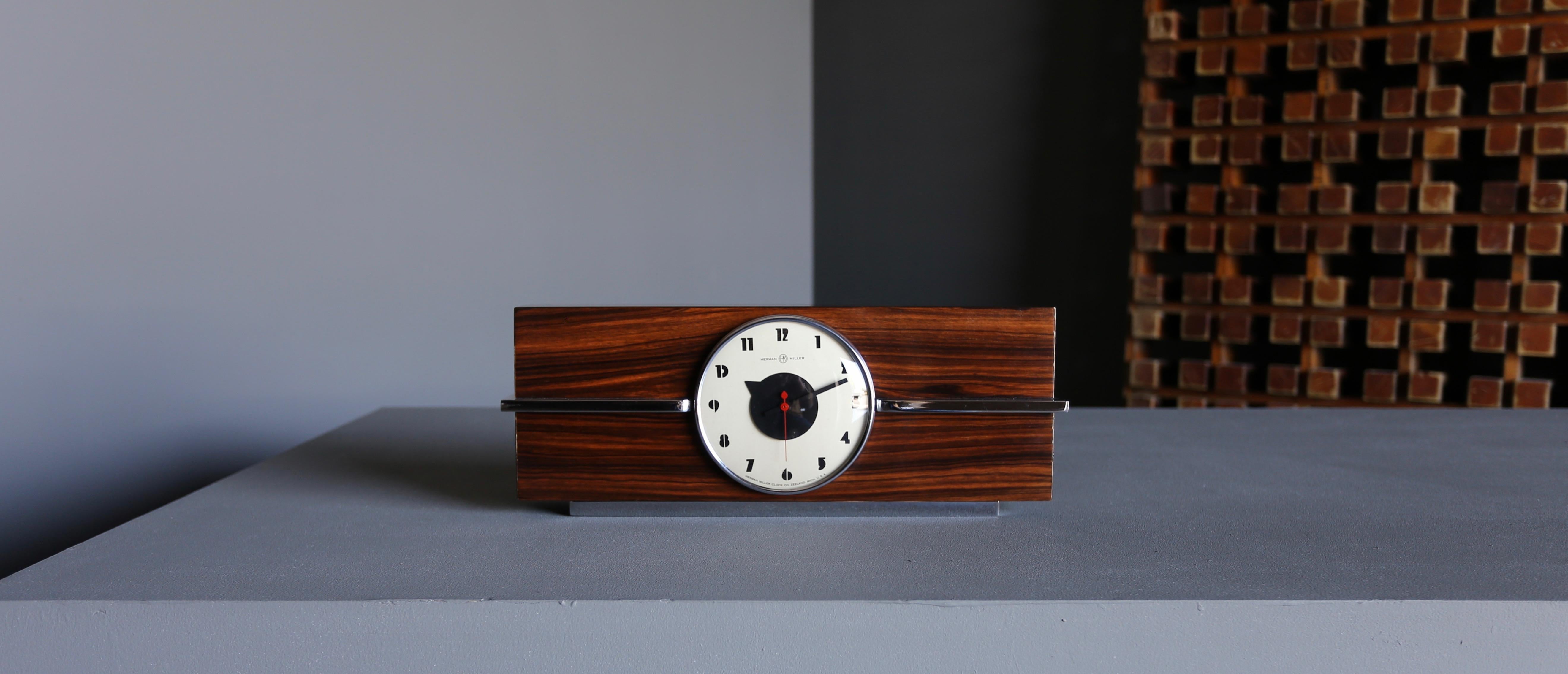 Enameled Gilbert Rohde Macassar Ebony Table Clock, No. 6366 for Herman Miller, circa 1940