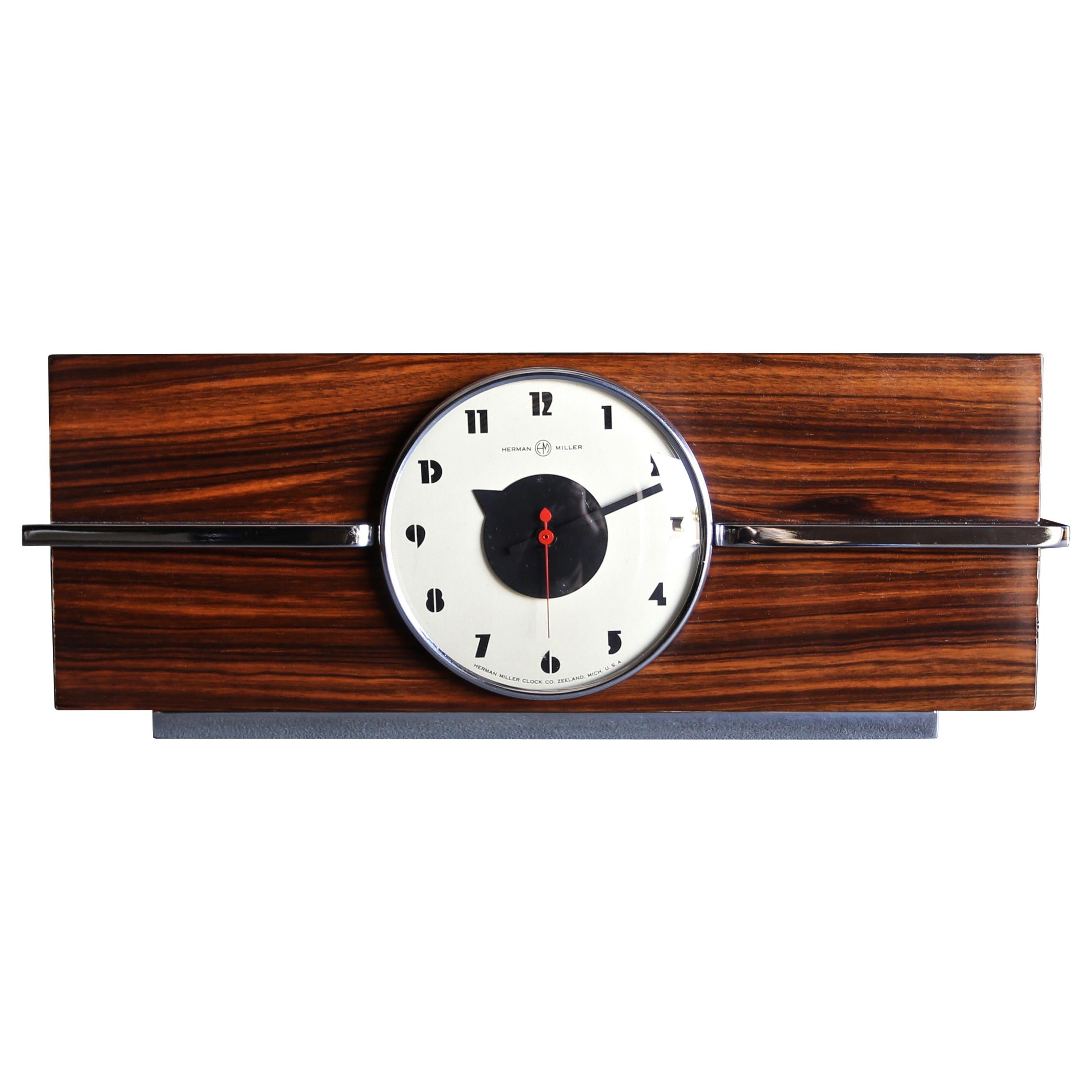Gilbert Rohde Macassar Ebony Table Clock, No. 6366 for Herman Miller, circa 1940