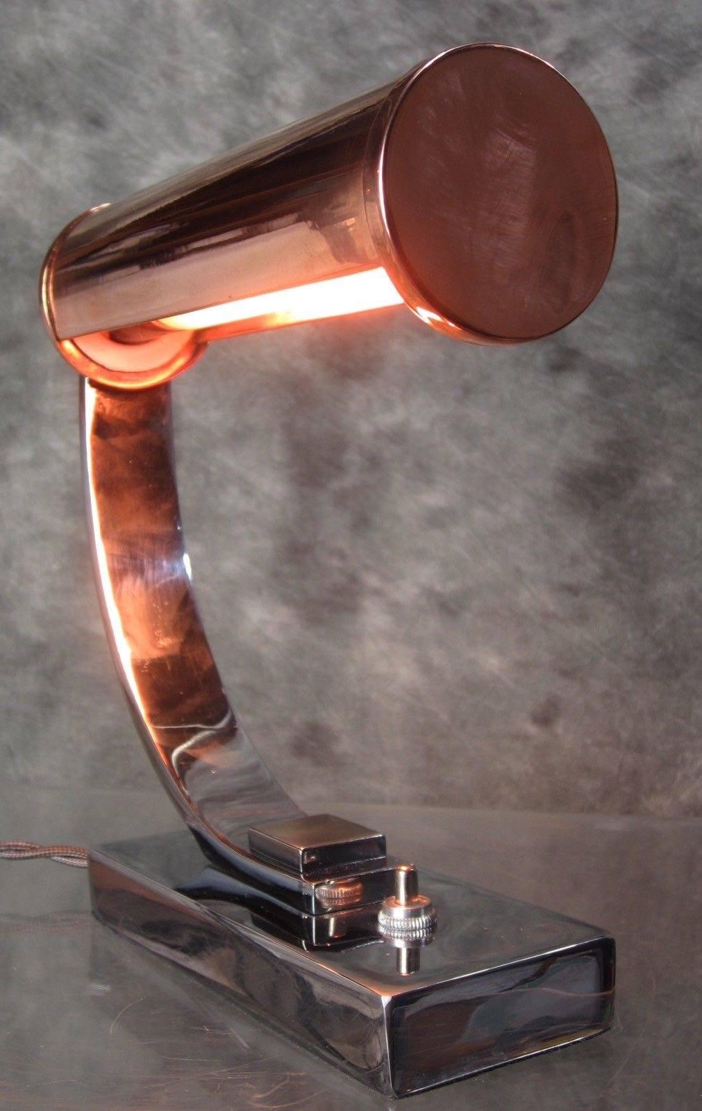 American Gilbert Rohde Machine Age Art Deco Chrome and Copper Table Desk Lamp