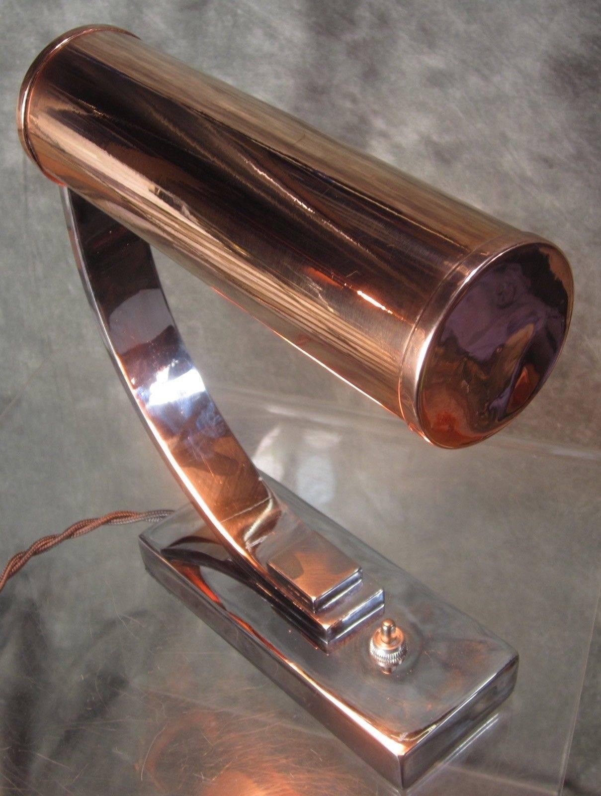 Gilbert Rohde Machine Age Art Deco Chrome and Copper Table Desk Lamp In Excellent Condition In Oakland, CA