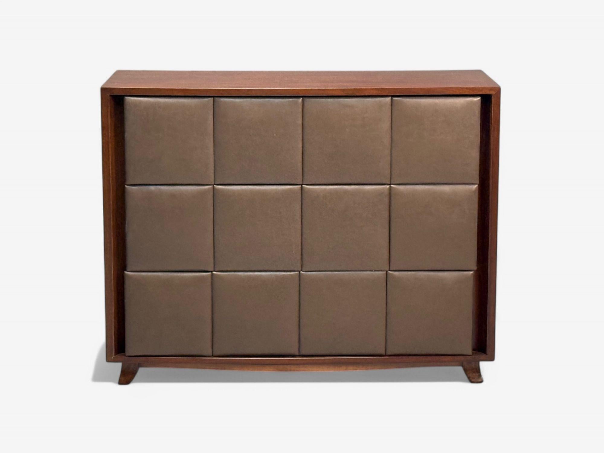 Gilbert Rohde, Mid-Century Modern, Dressers, Leather, Stained Wood, 1940s In Good Condition For Sale In Manhasset, NY