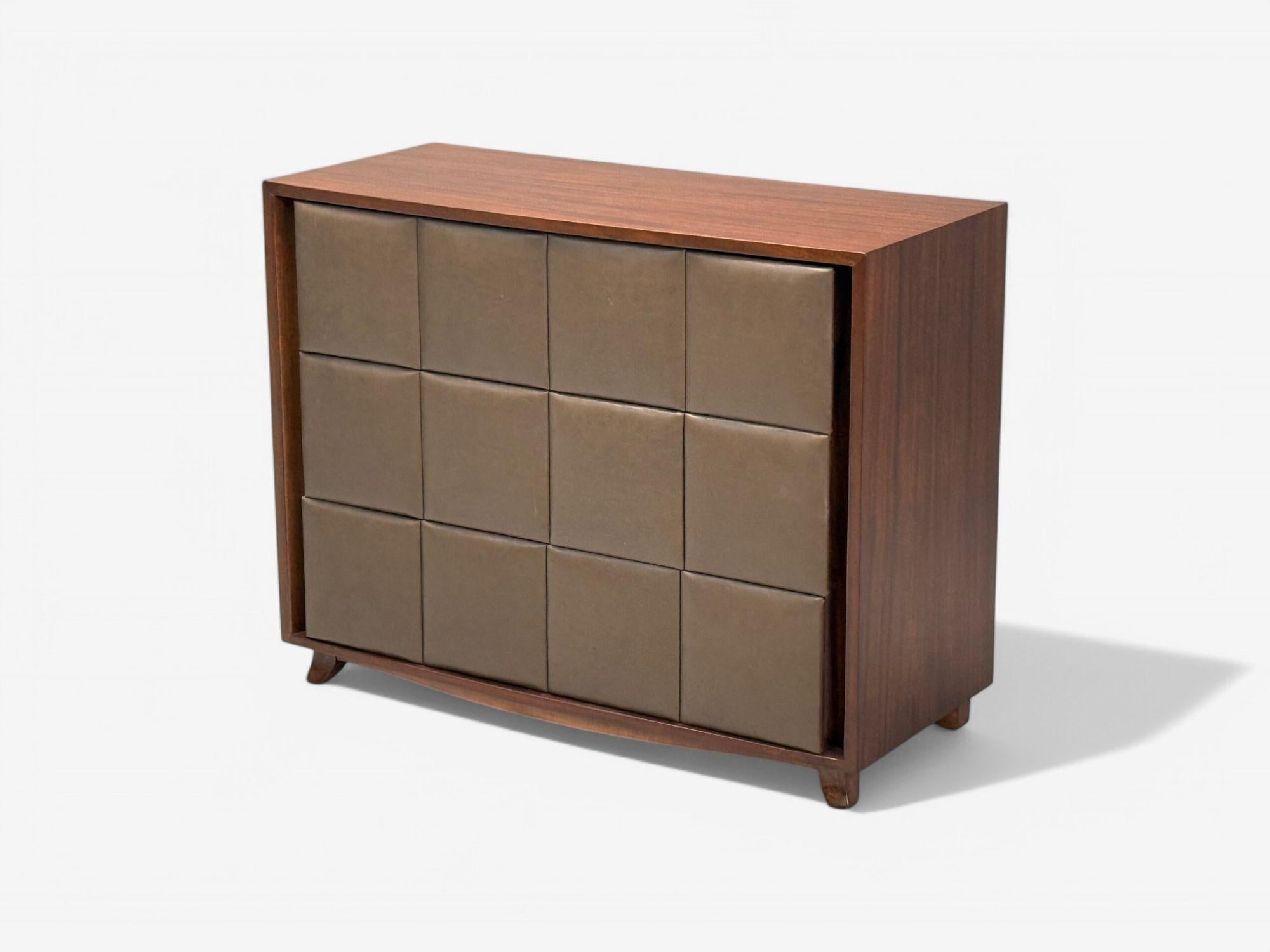 Mid-20th Century Gilbert Rohde, Mid-Century Modern, Dressers, Leather, Stained Wood, 1940s For Sale
