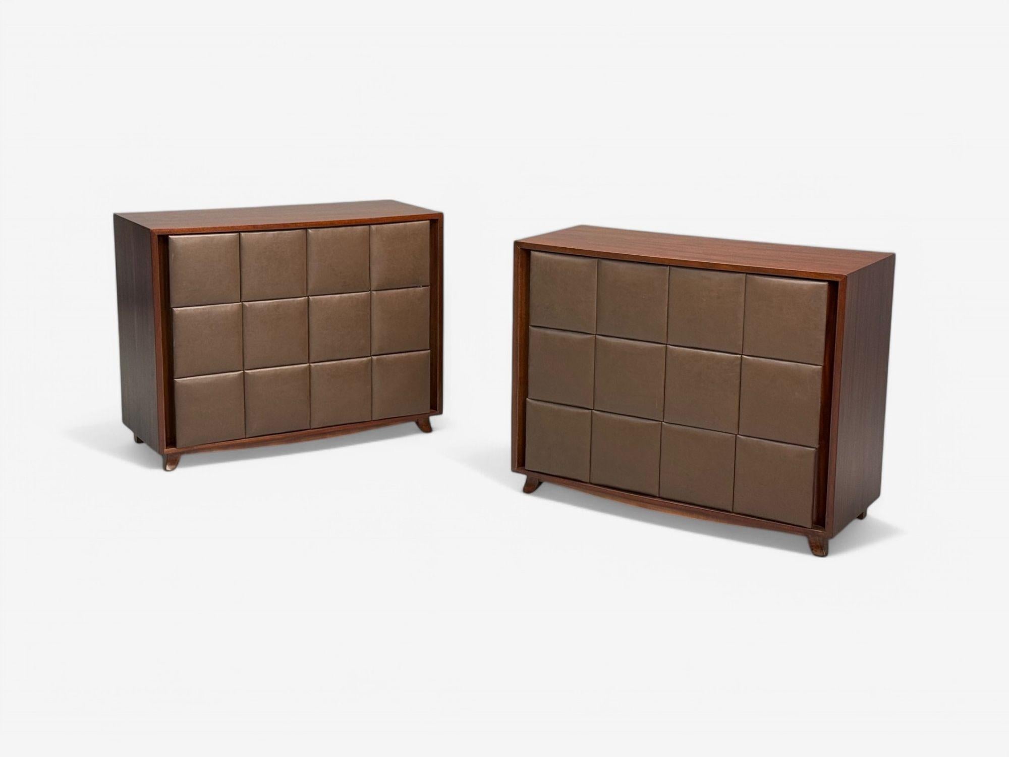 Gilbert Rohde, Mid-Century Modern, Dressers, Leather, Stained Wood, 1940s For Sale 1