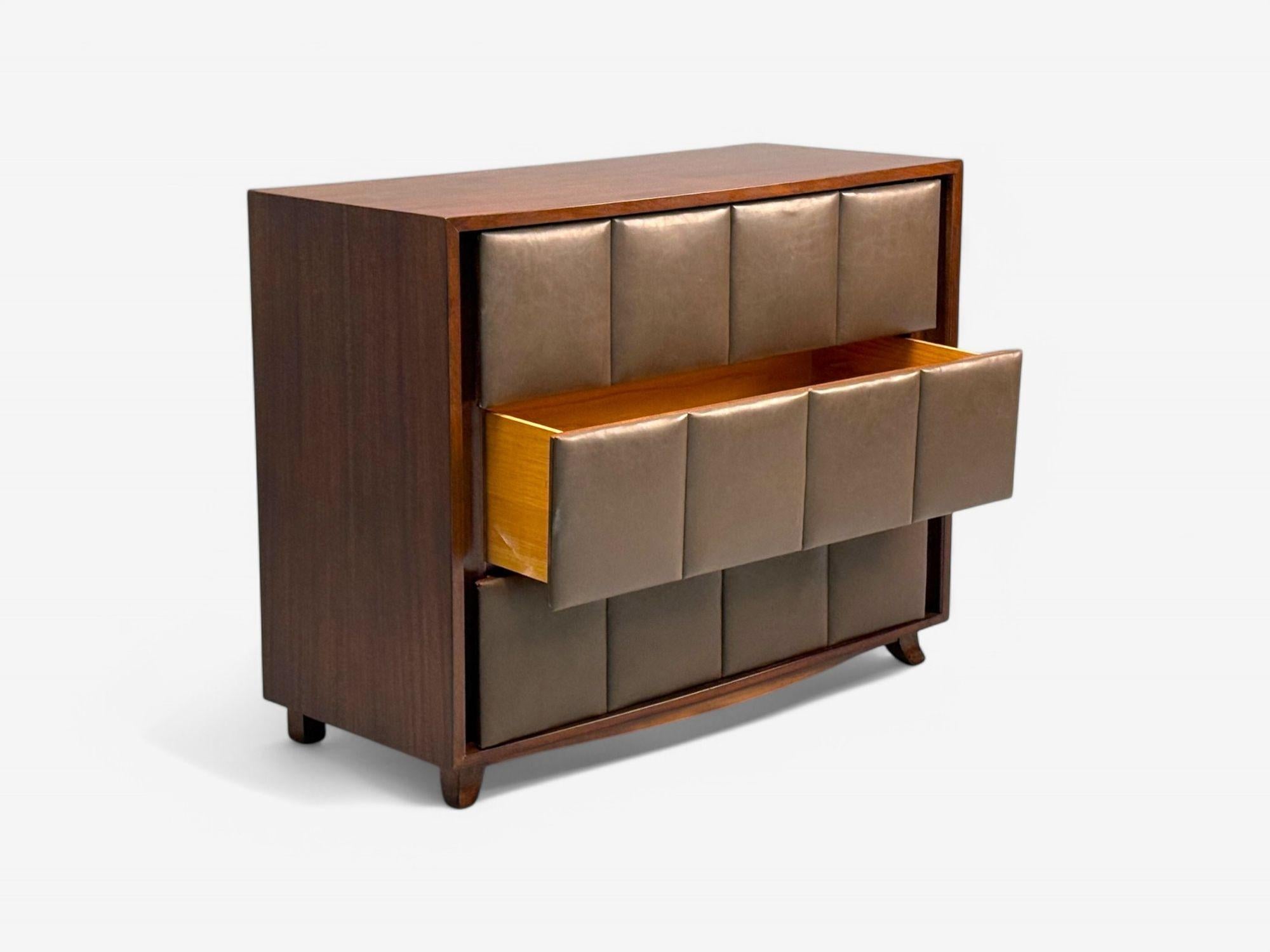 Gilbert Rohde, Mid-Century Modern, Dressers, Leather, Stained Wood, 1940s For Sale 2