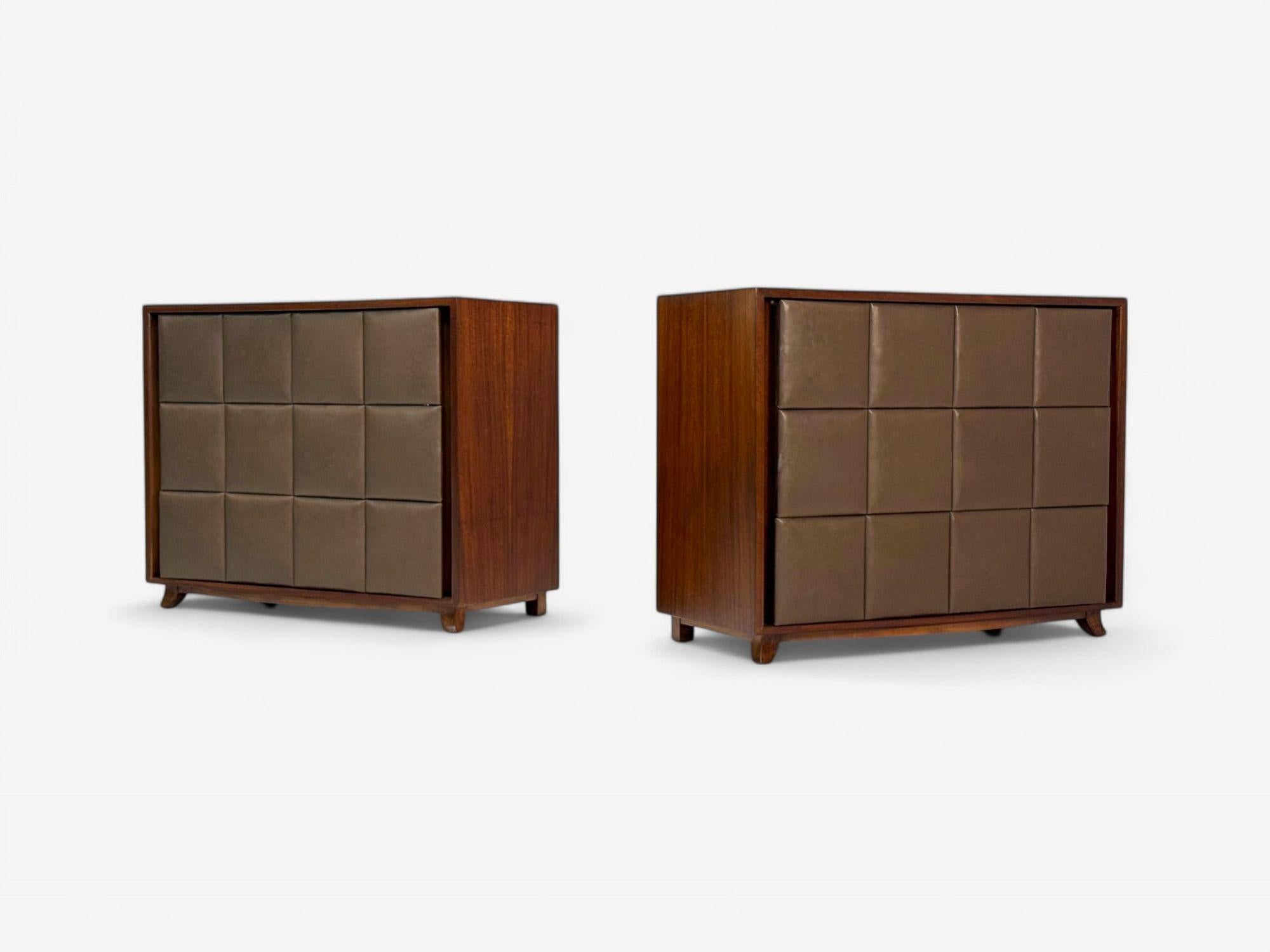 Gilbert Rohde, Mid-Century Modern, Dressers, Leather, Stained Wood, 1940s For Sale 3