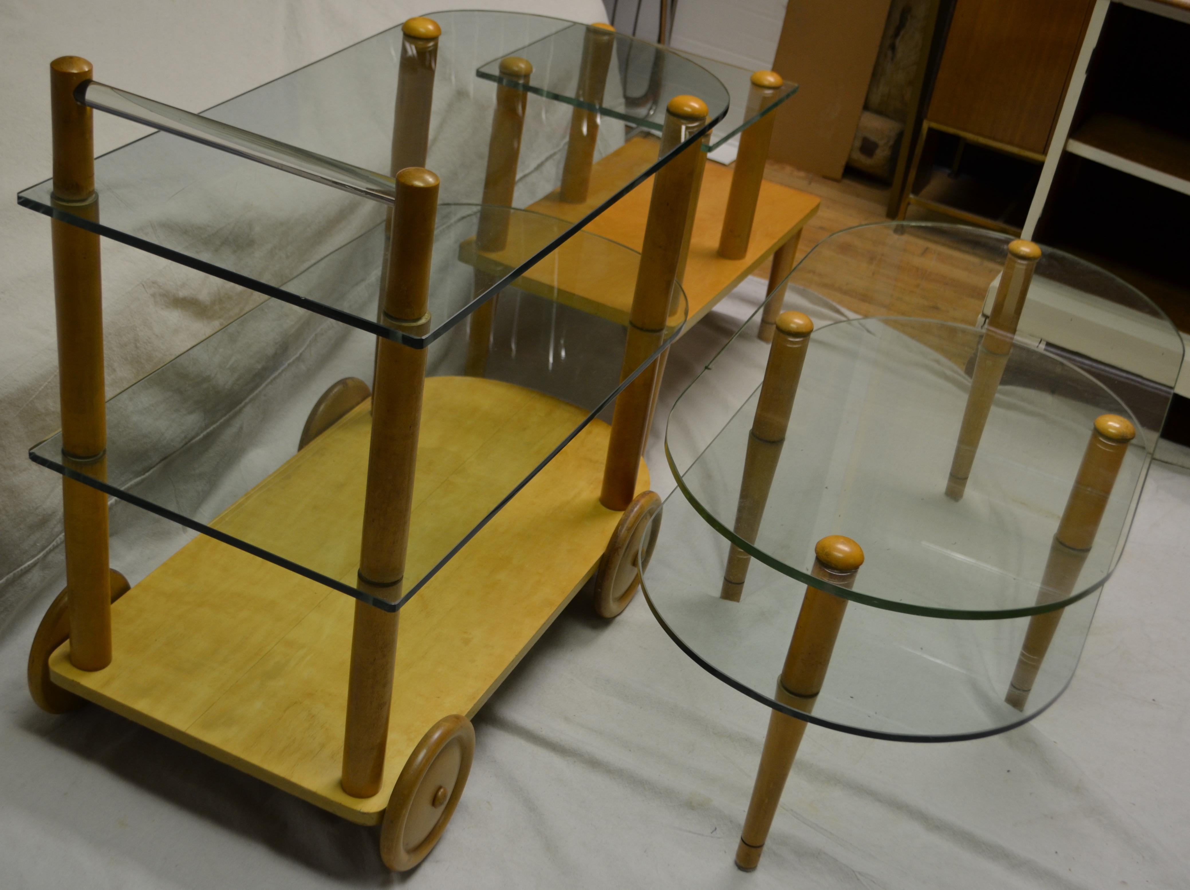 Gilbert Rohde Midcentury Trio of Tables, Coffee, End and Bar Tea Cart 10