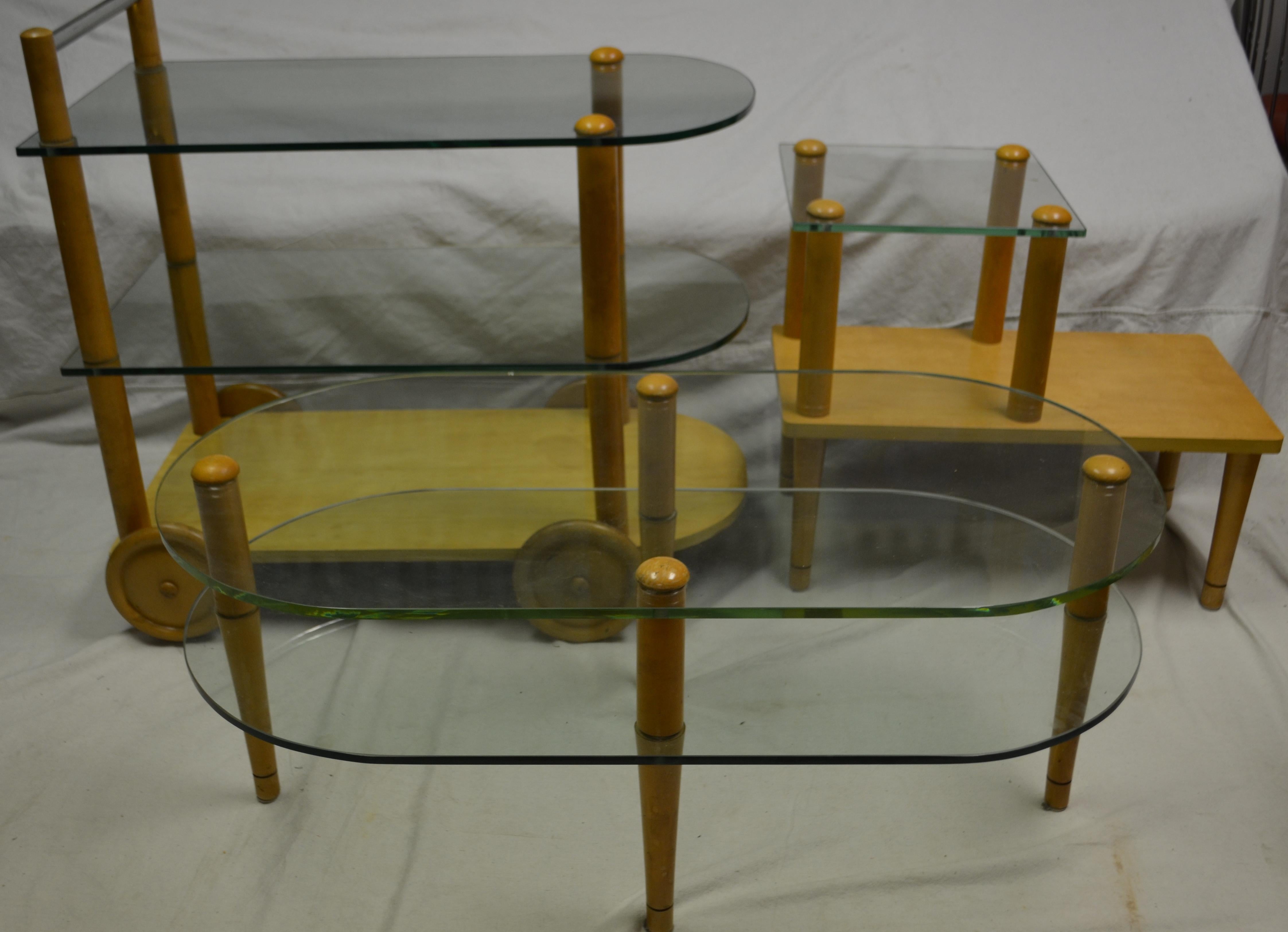Gilbert Rohde Midcentury Trio of Tables, Coffee, End and Bar Tea Cart 11