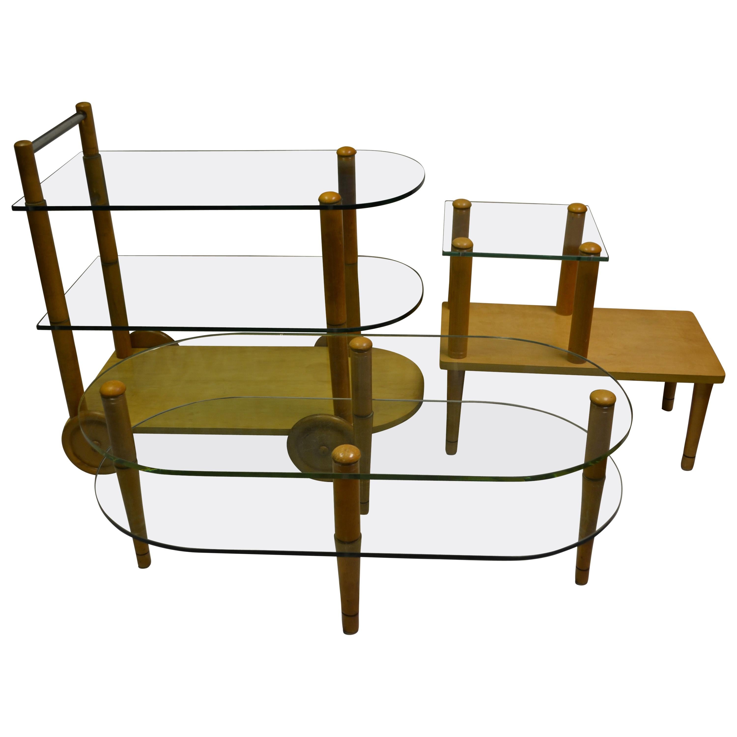 Gilbert Rohde Midcentury Trio of Tables, Coffee, End and Bar Tea Cart