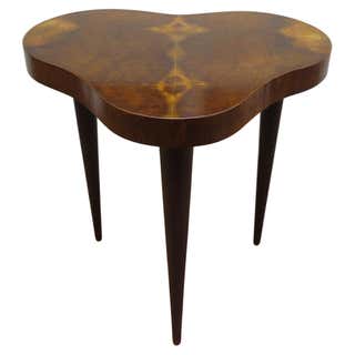 Pair of Gilbert Rohde Octagonal Fruitwood and Ebonized Pedestal Tables ...