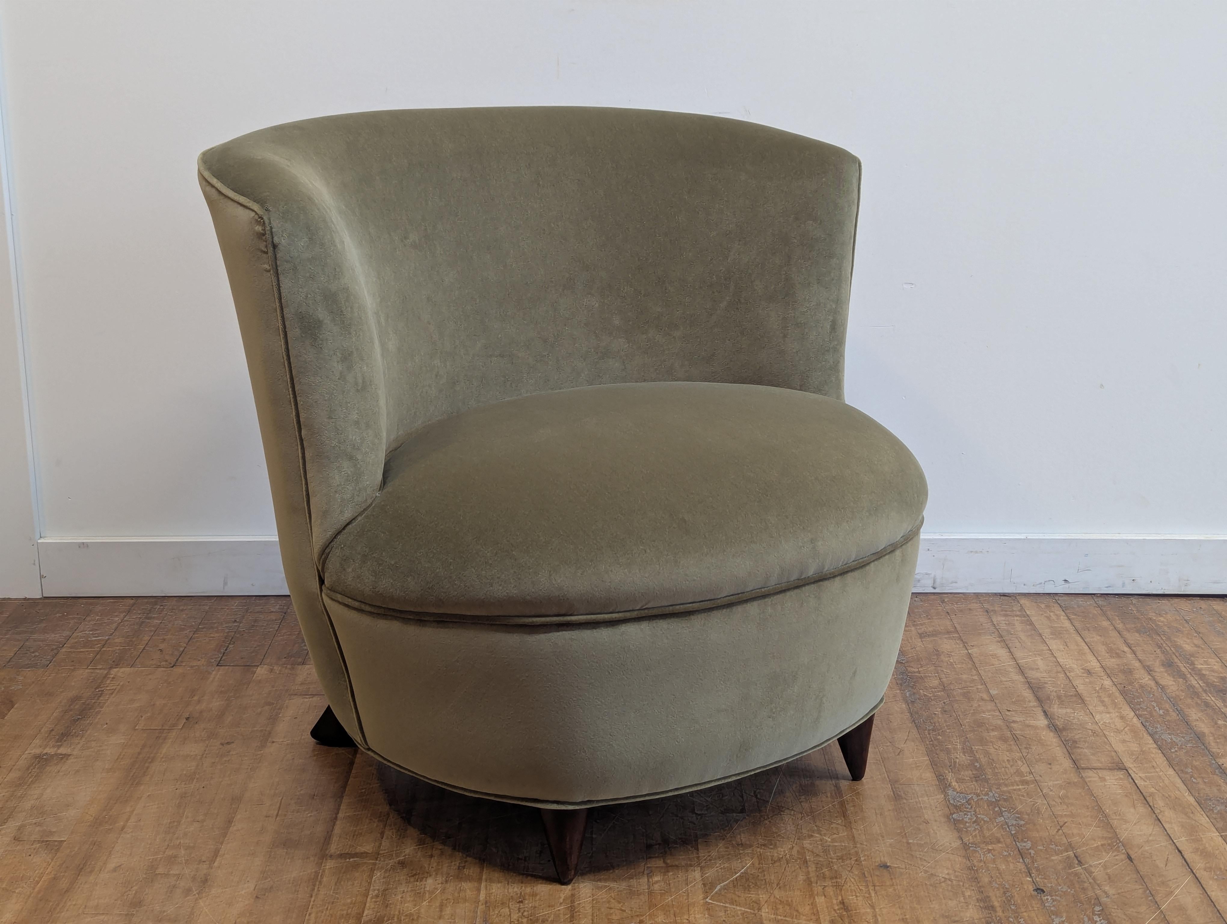 Upholstery Gilbert Rohde Round Back Slipper Chair For Sale