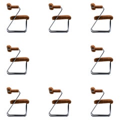 Gilbert Rohde Set of 8 Chrome Art Deco Dining Chairs in Soft New Chestnut Fabric