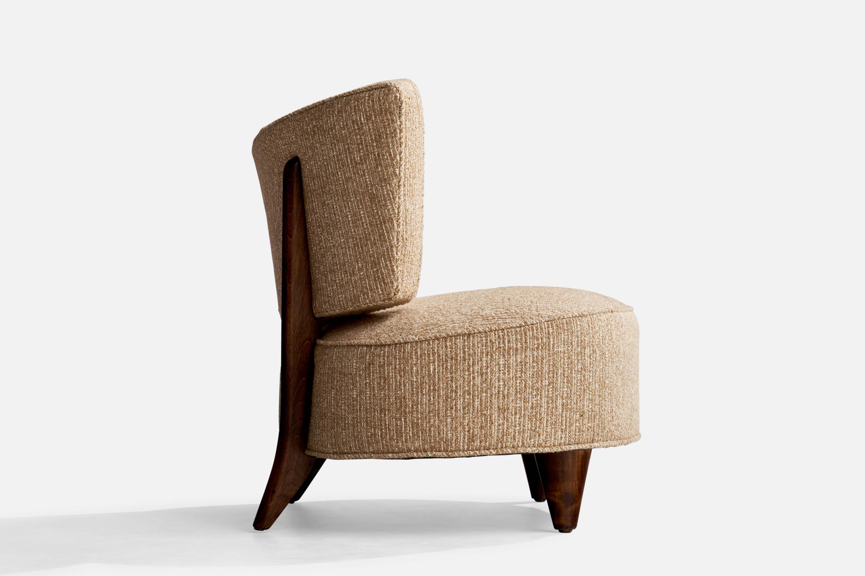 Gilbert Rohde, Slipper Chair, Fabric, Wood, USA, 1940s For Sale 1
