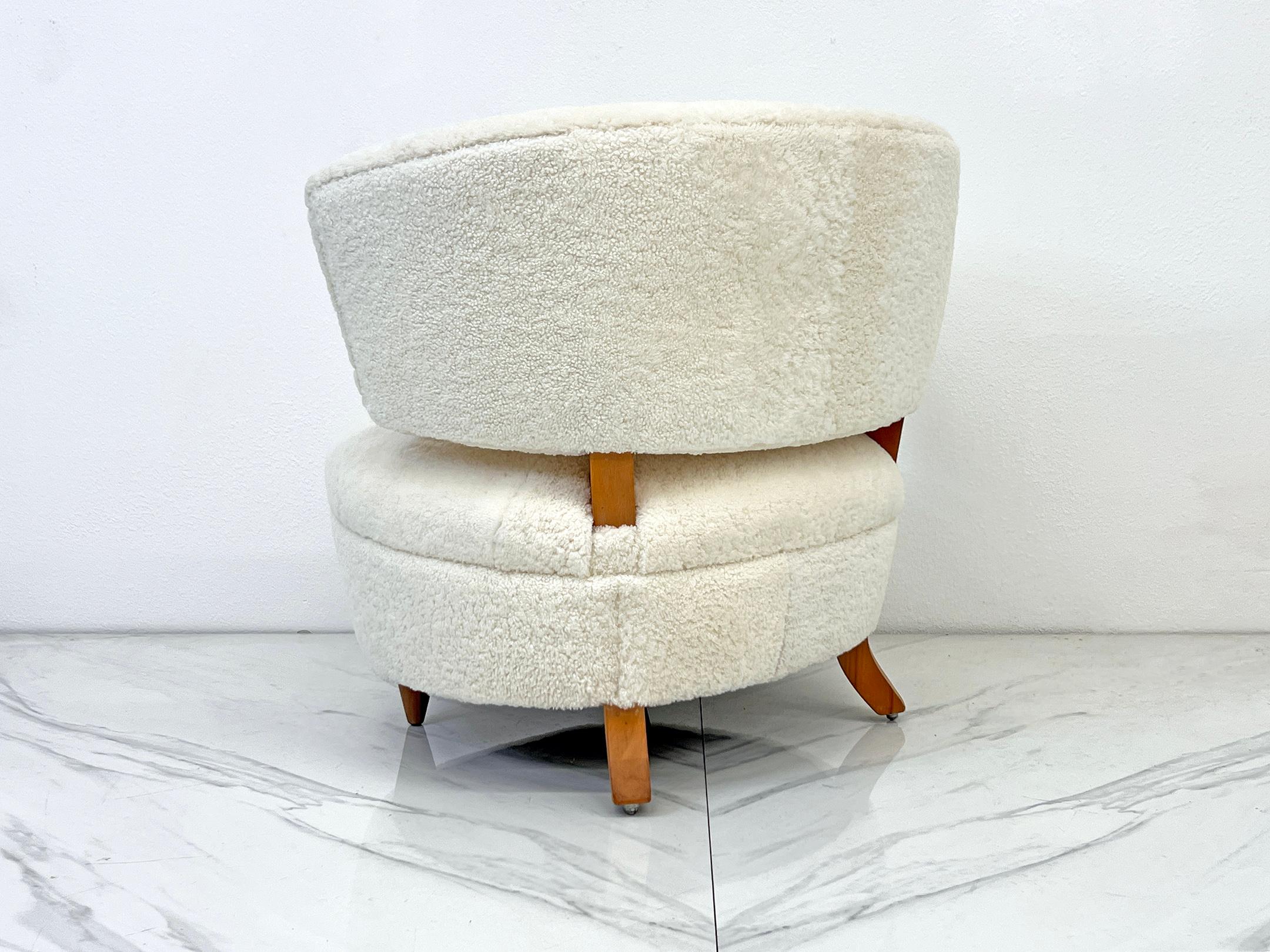 Mid-20th Century Gilbert Rohde Slipper Tub Lounge Chair, 1940's in Shearling and Leather
