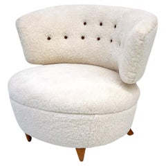 Gilbert Rohde Slipper Tub Lounge Chair, 1940's in Shearling and Leather