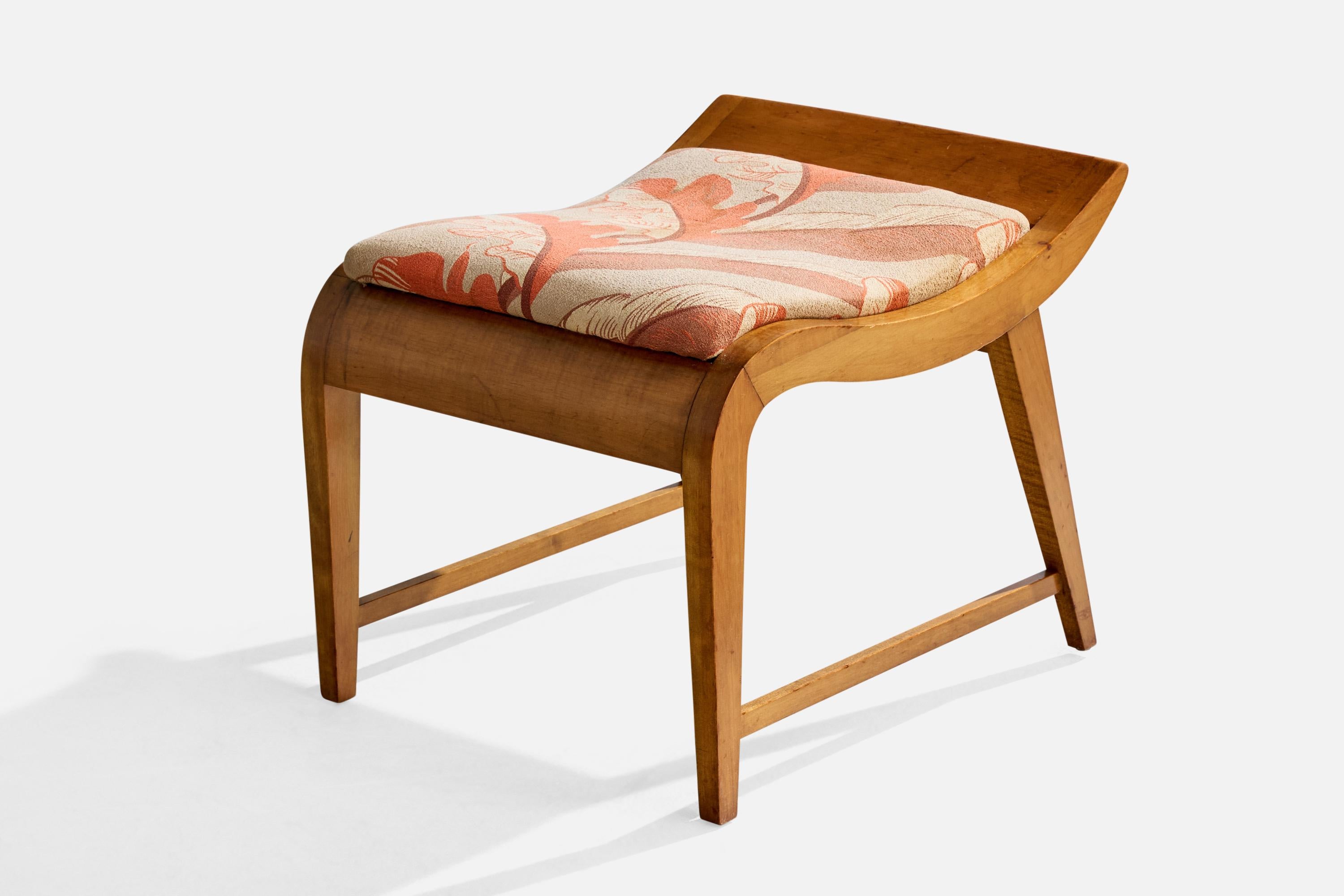 American Gilbert Rohde, Stool, Maple, Fabric, USA, 1930s For Sale